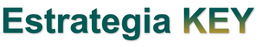 Text that says 'Estrategia KEY' in large, bold font with a gradient fill from teal to gold.
