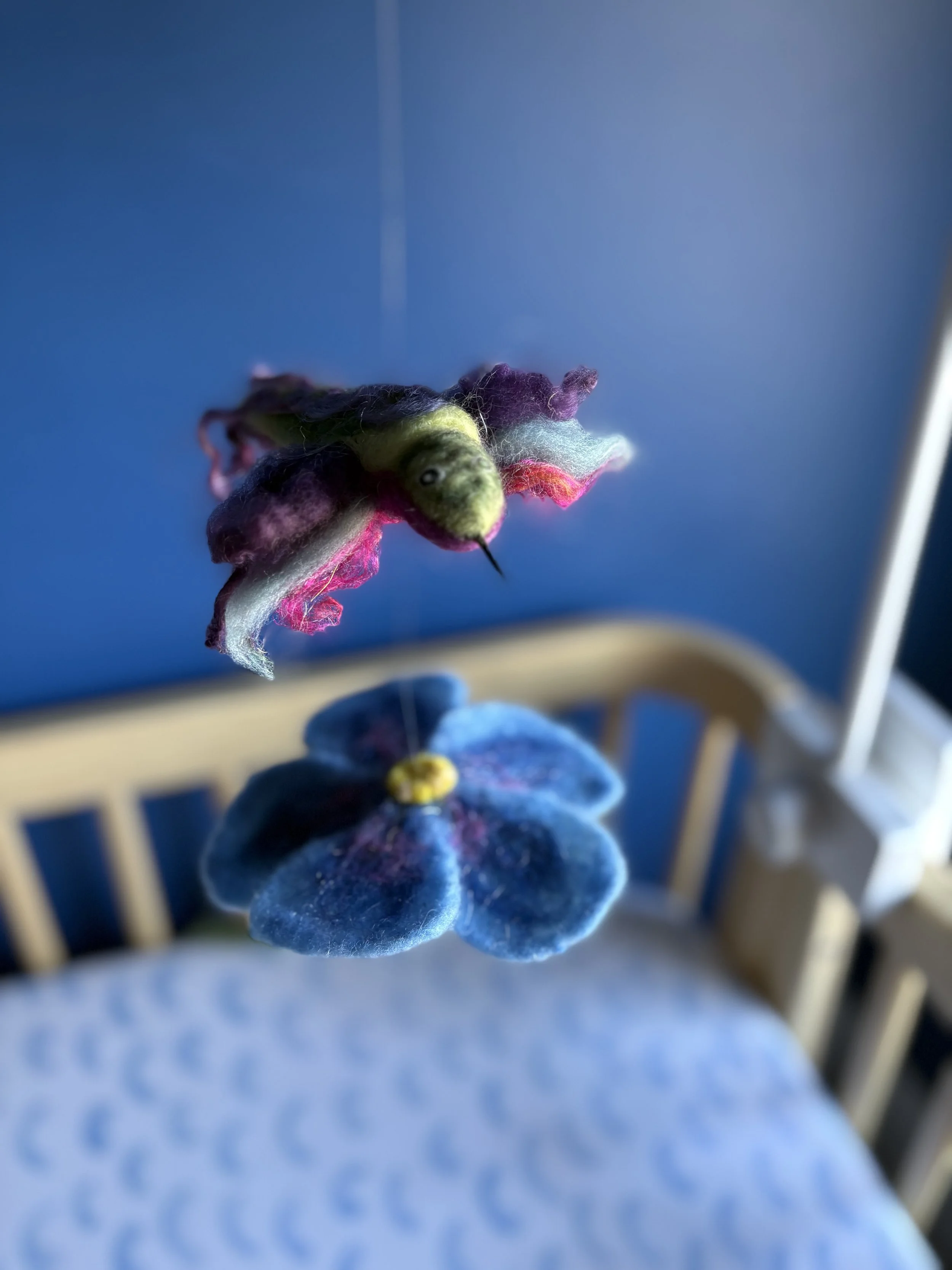 Handcrafted Needle Felted Hummingbird and Flower Art