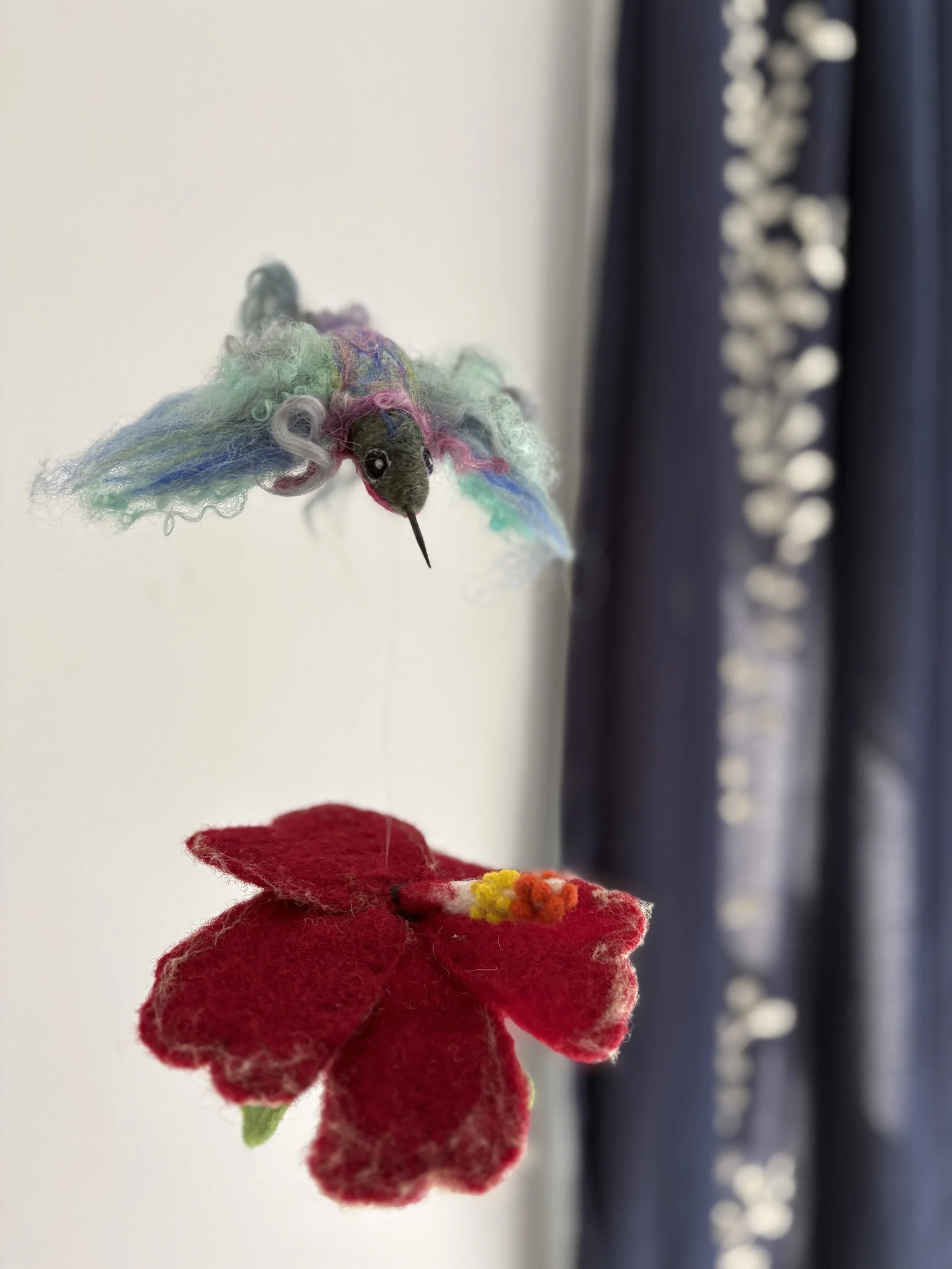 Floating Hummingbird and Hibiscus Needle Felt Art