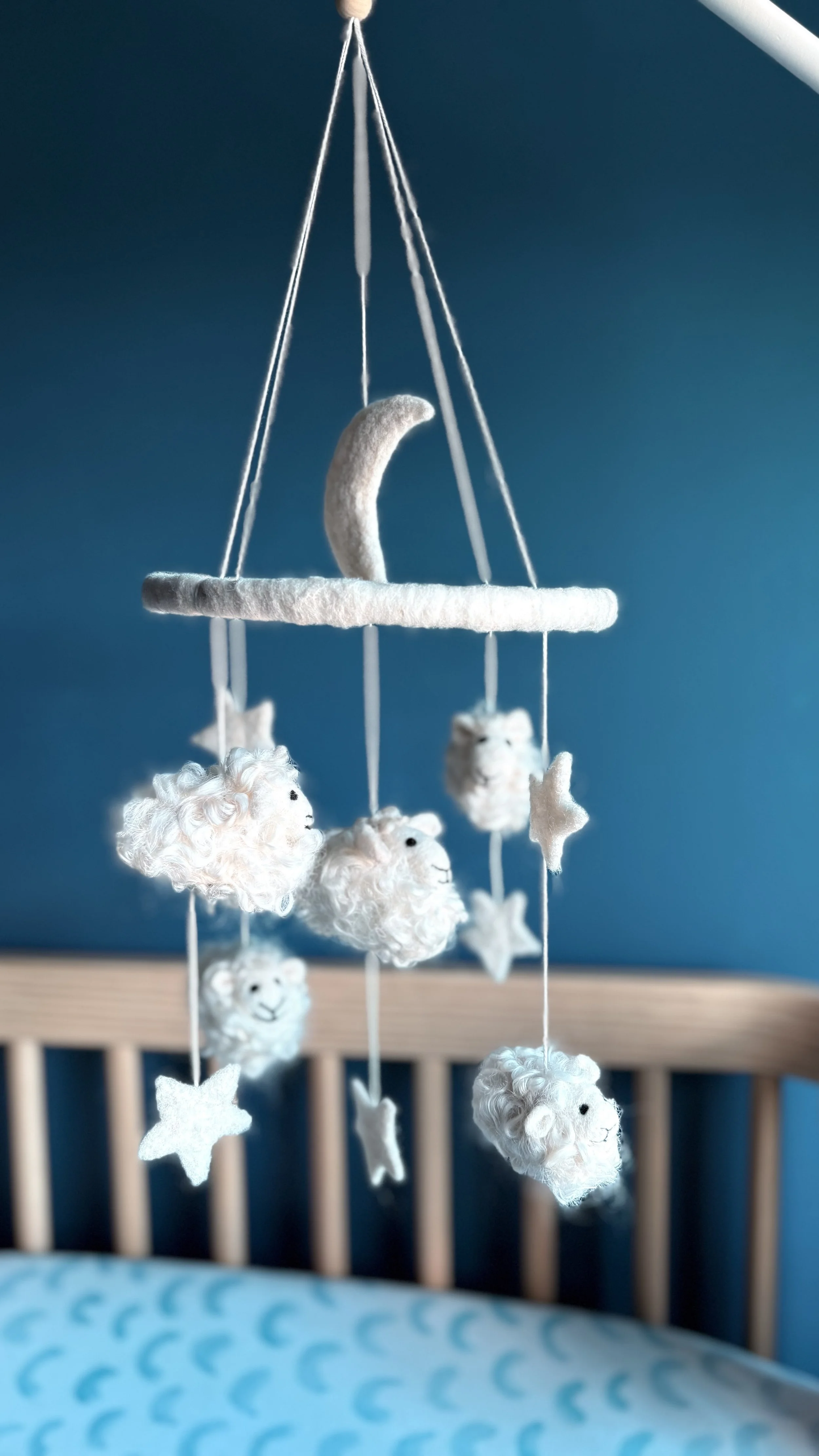 Sheep, Moon, and Stars Felted Wool Mobile