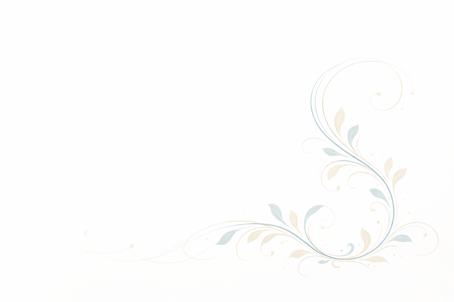 Elegant, light-colored floral design with swirling leaves and stems on a white background.