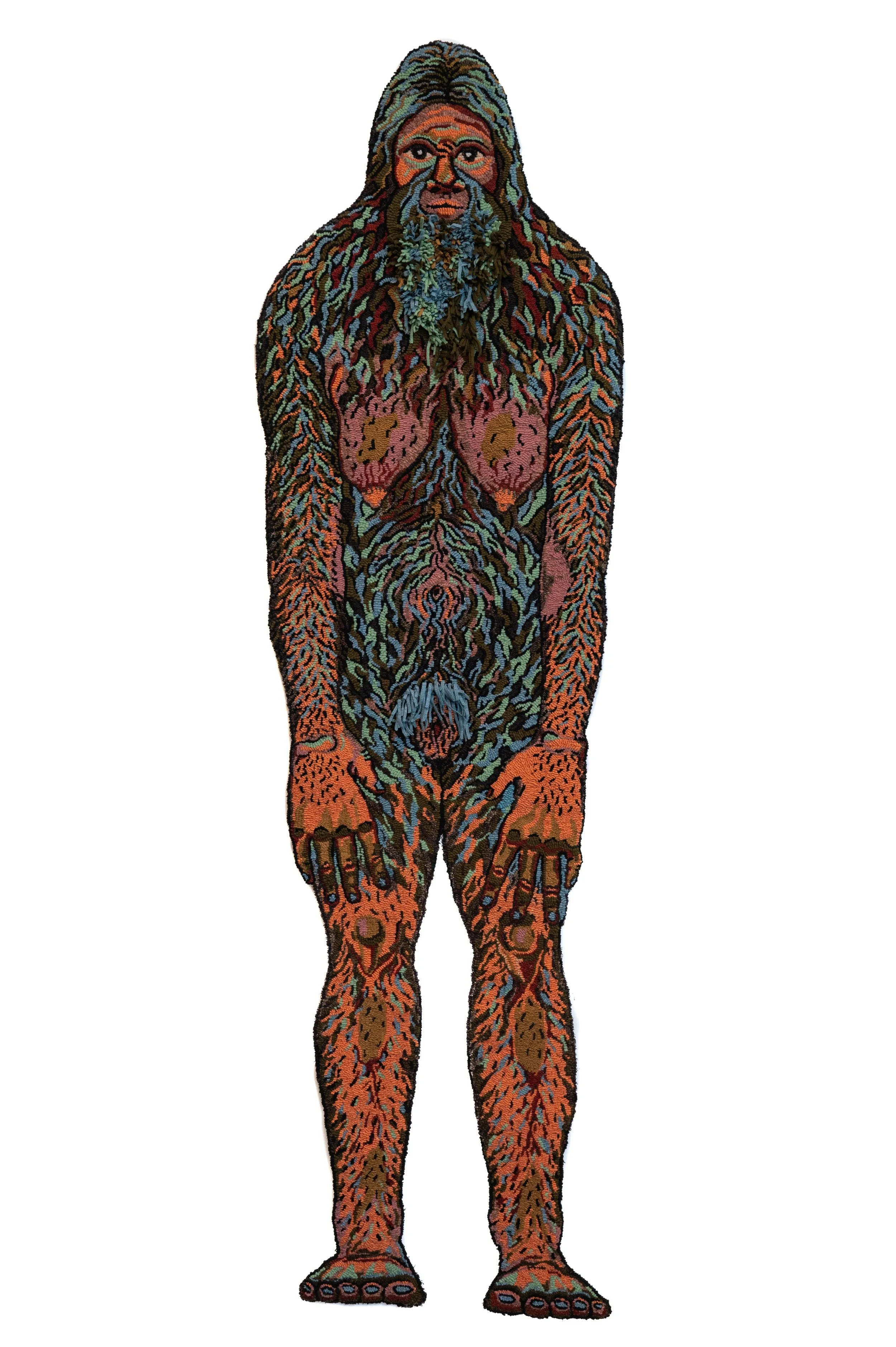 Inter dimensional Lady Bigfoot (Wall piece),
98" H x 28"W x 2.5" D,
Wool, cotton, stuffing,
2024-2025