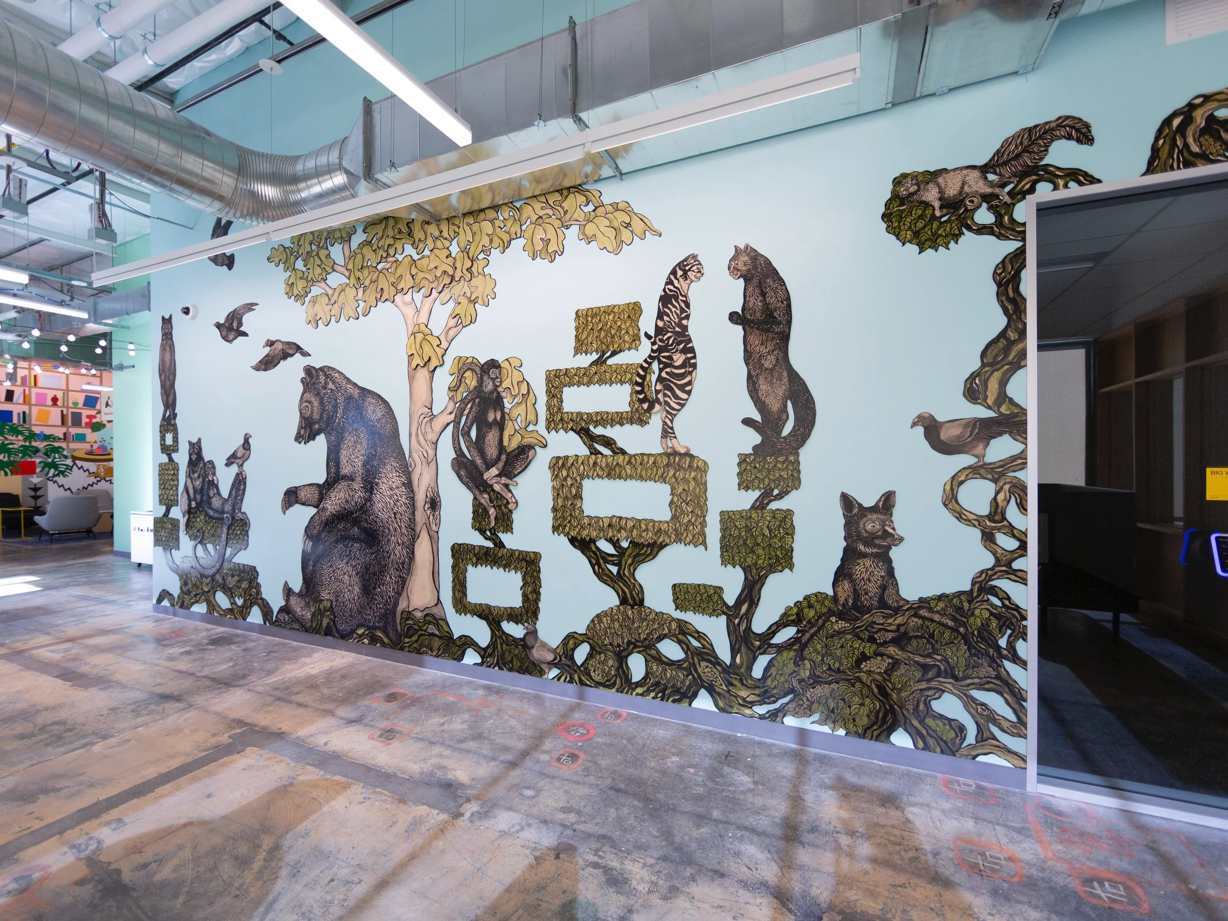 Face Book Artist in Residence, 2019
"Wild Communication", 17'H x 56'W, plywood, acrylic paint