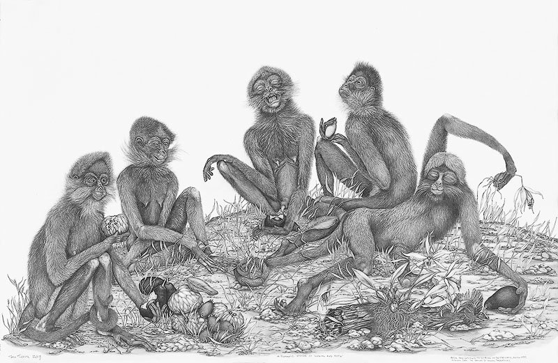 A romantic vision of survival and mirth.
36"H x 55" W
Graphite on paper
2019