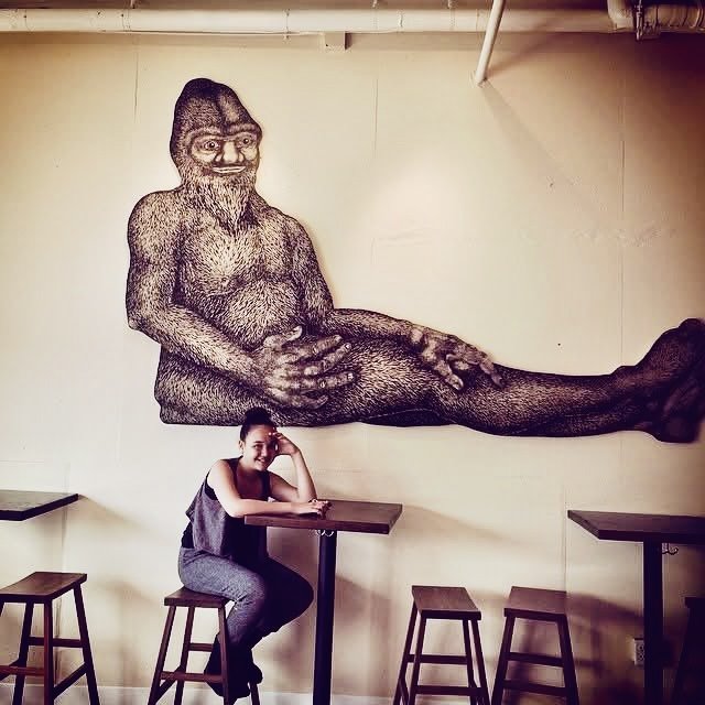 Bigfoot Chill'n, 2015, plywood, acrylic paint. Commission for Slicer Pizza in Oakland, CA.
