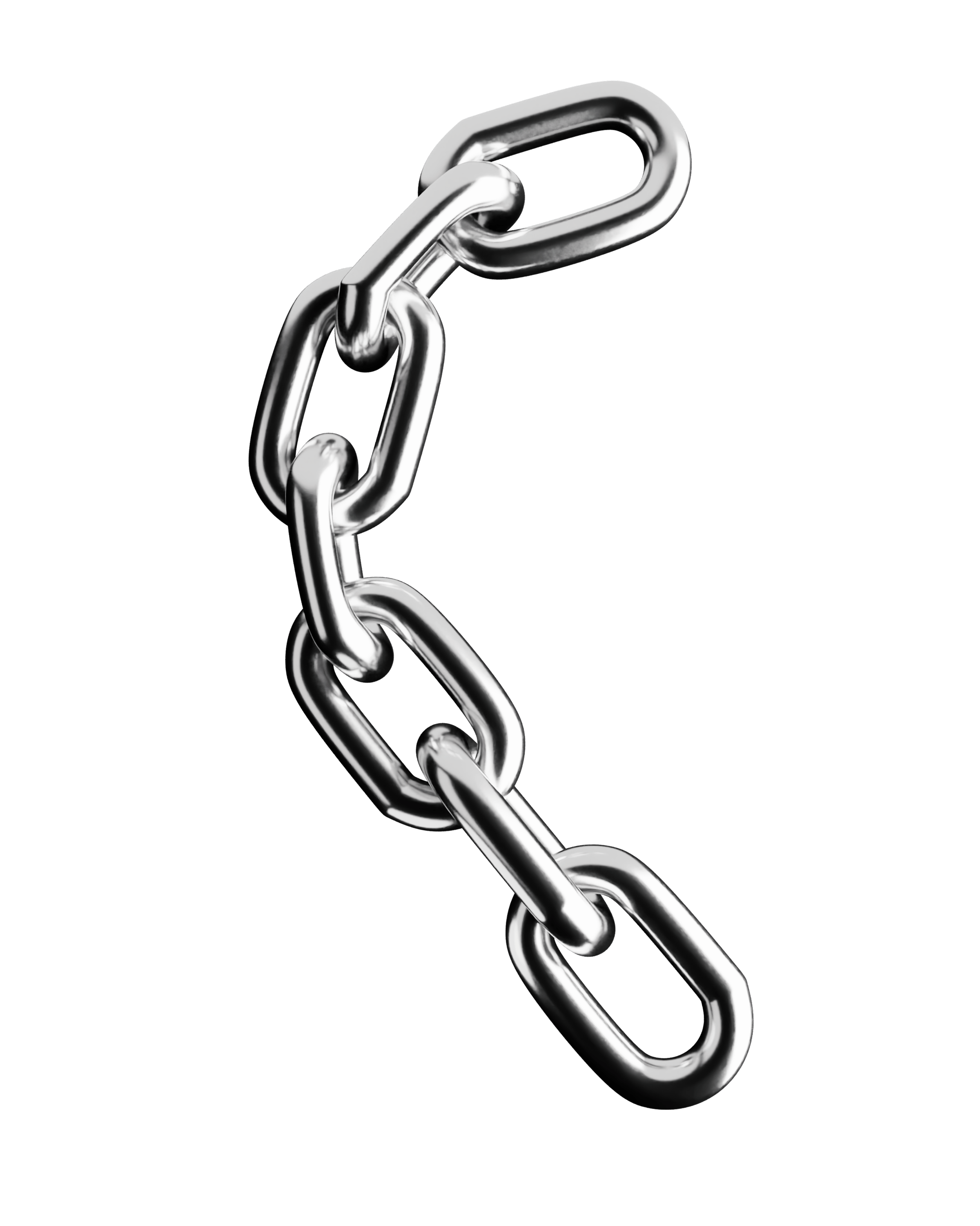 A close-up of a metallic chain link on a black background.