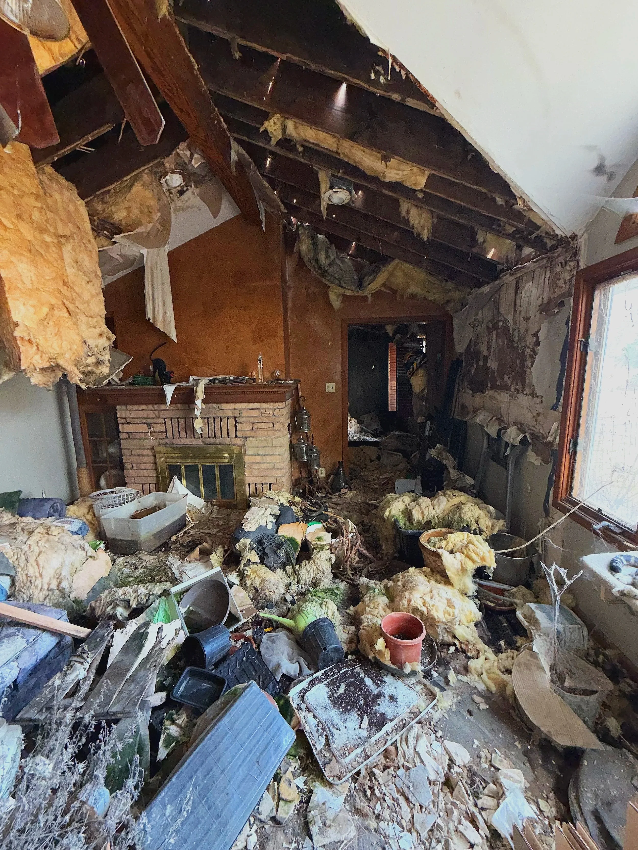 Modern multi-story apartment building with brick and white siding, large windows, landscaped lawn, and a blurred red car in motion on the road in front.