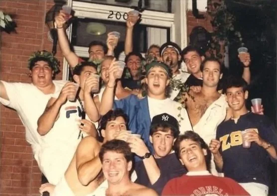 Fraternity brothers enjoying a Toga party.