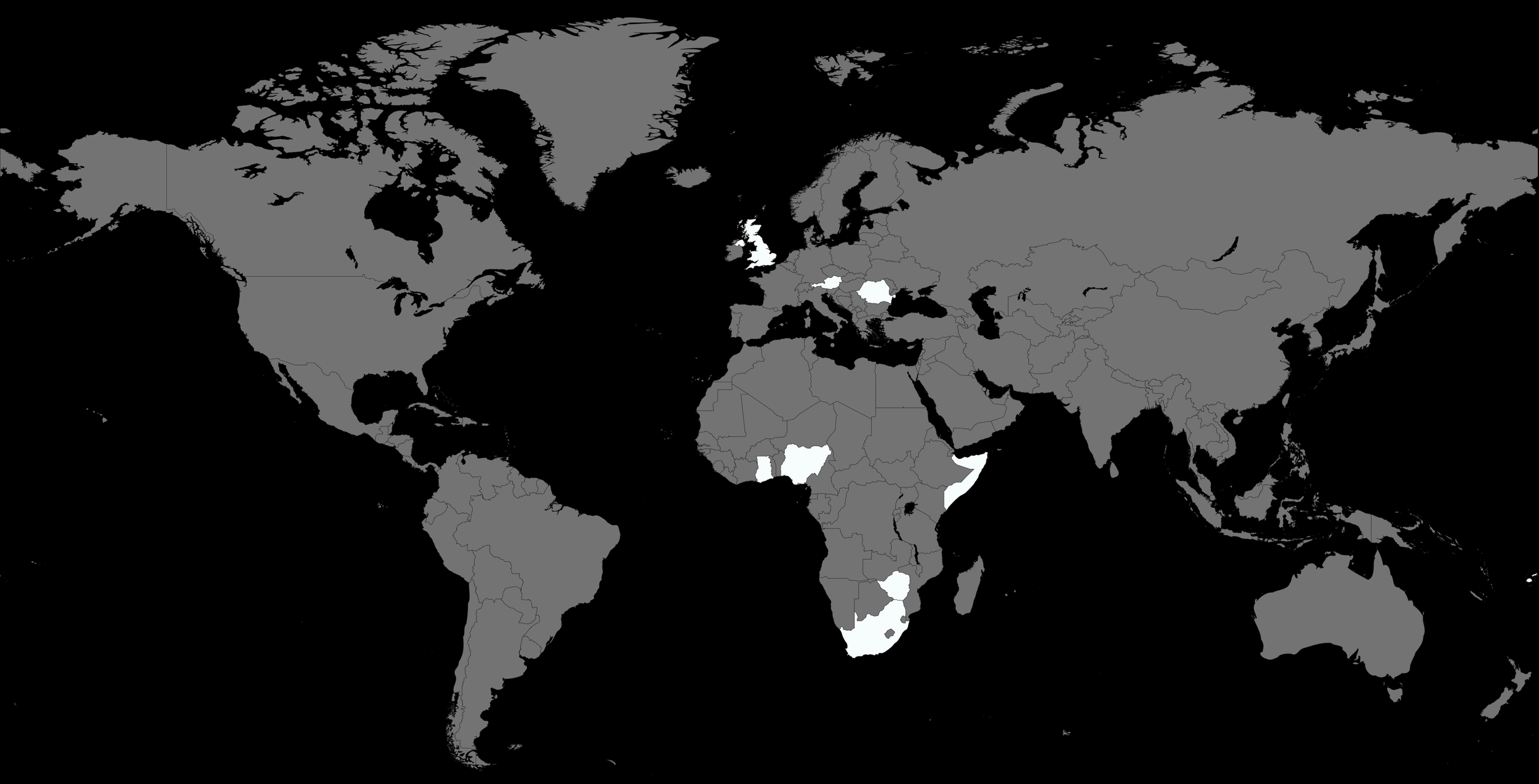 World map highlighting countries where Matthew Otubu has spoken and hosted discussions