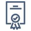 Icon of a clipboard with a checkmark, indicating task completion or certification.