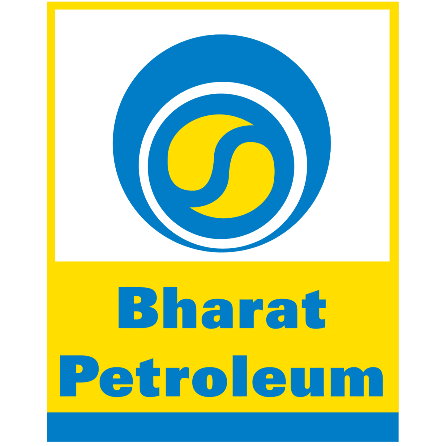 Bharat Petroleum logo with blue and yellow colors, featuring a stylized circular emblem and the text 'Bharat Petroleum' in bold blue font.
