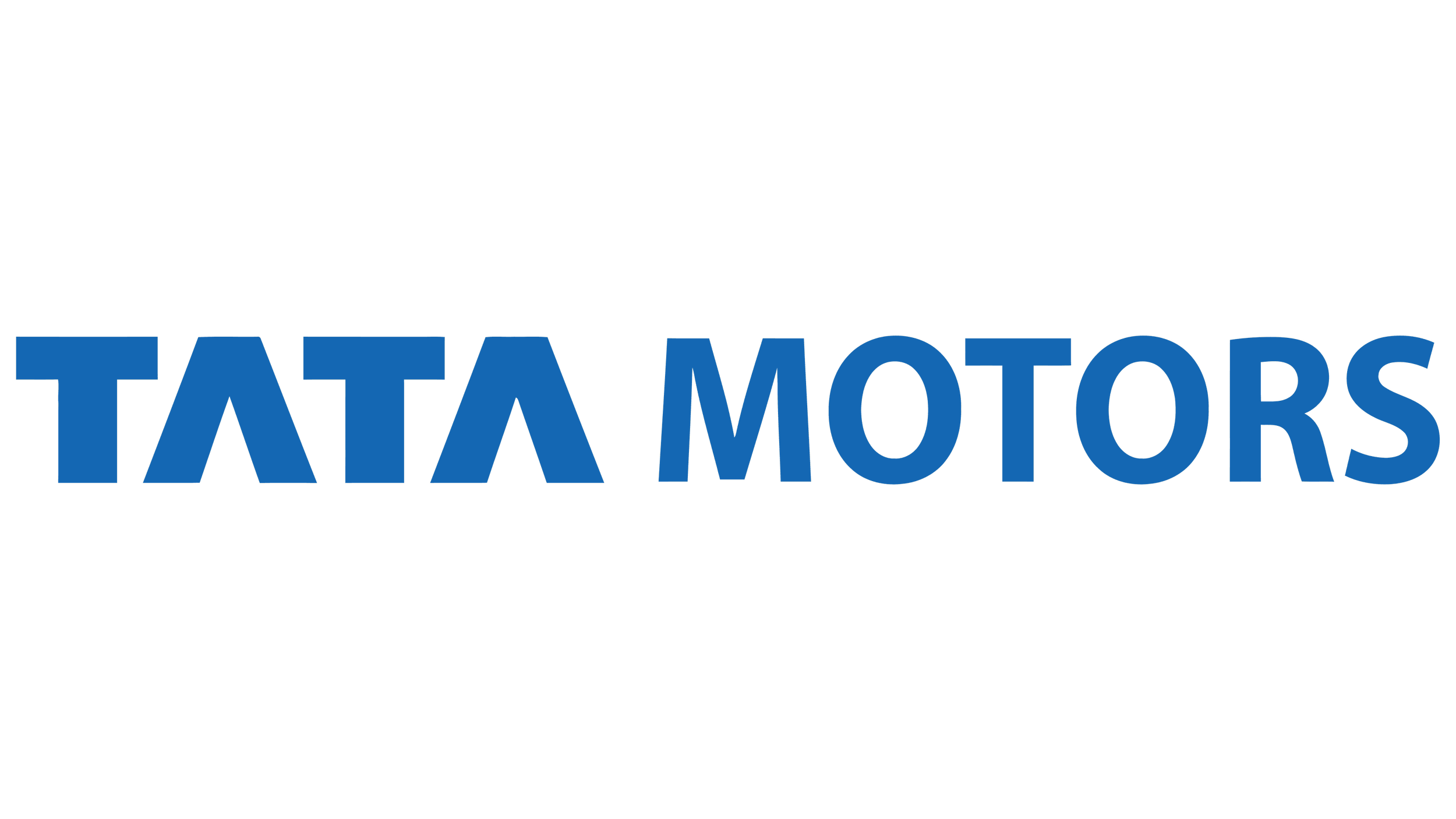Tata Motors logo with bold blue text on a black background.