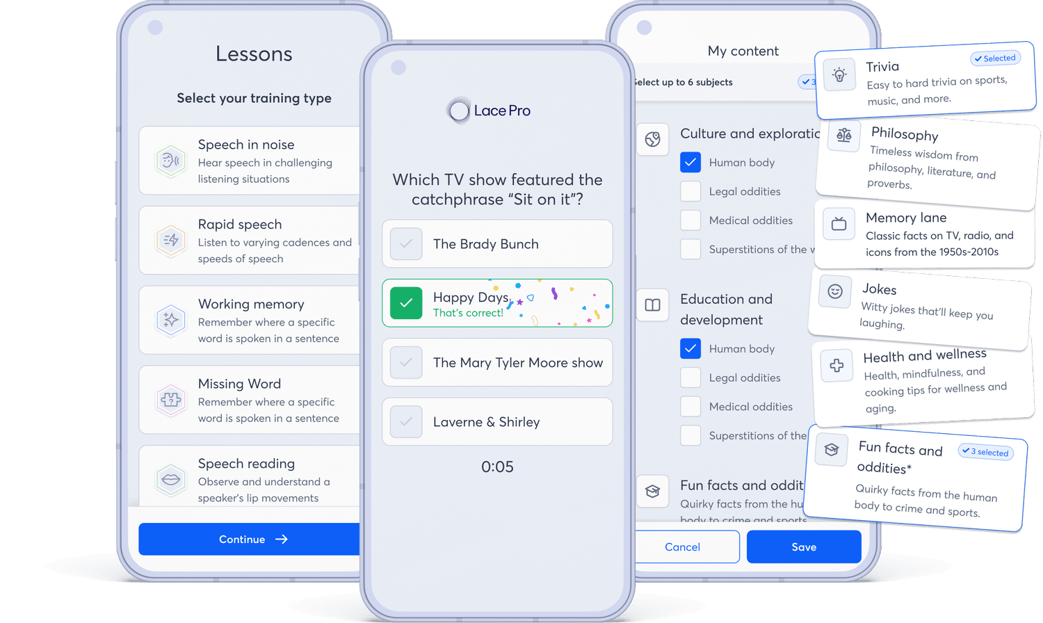 LACE AI Pro app training screens