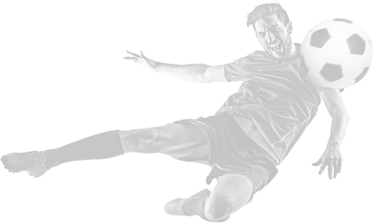 Soccer player in mid-air kicking a soccer ball, black and white image.