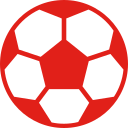 Red and black soccer ball with pentagon and hexagon pattern