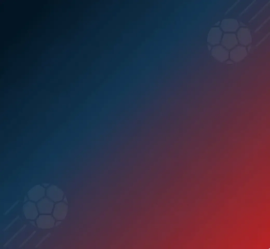 Blurred background with a gradient from blue to red, featuring faint hexagonal and circular patterns.