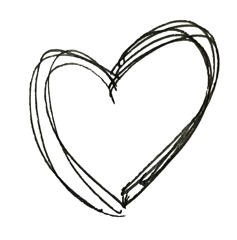 A loose, line work, hand drawn illustration of a heart