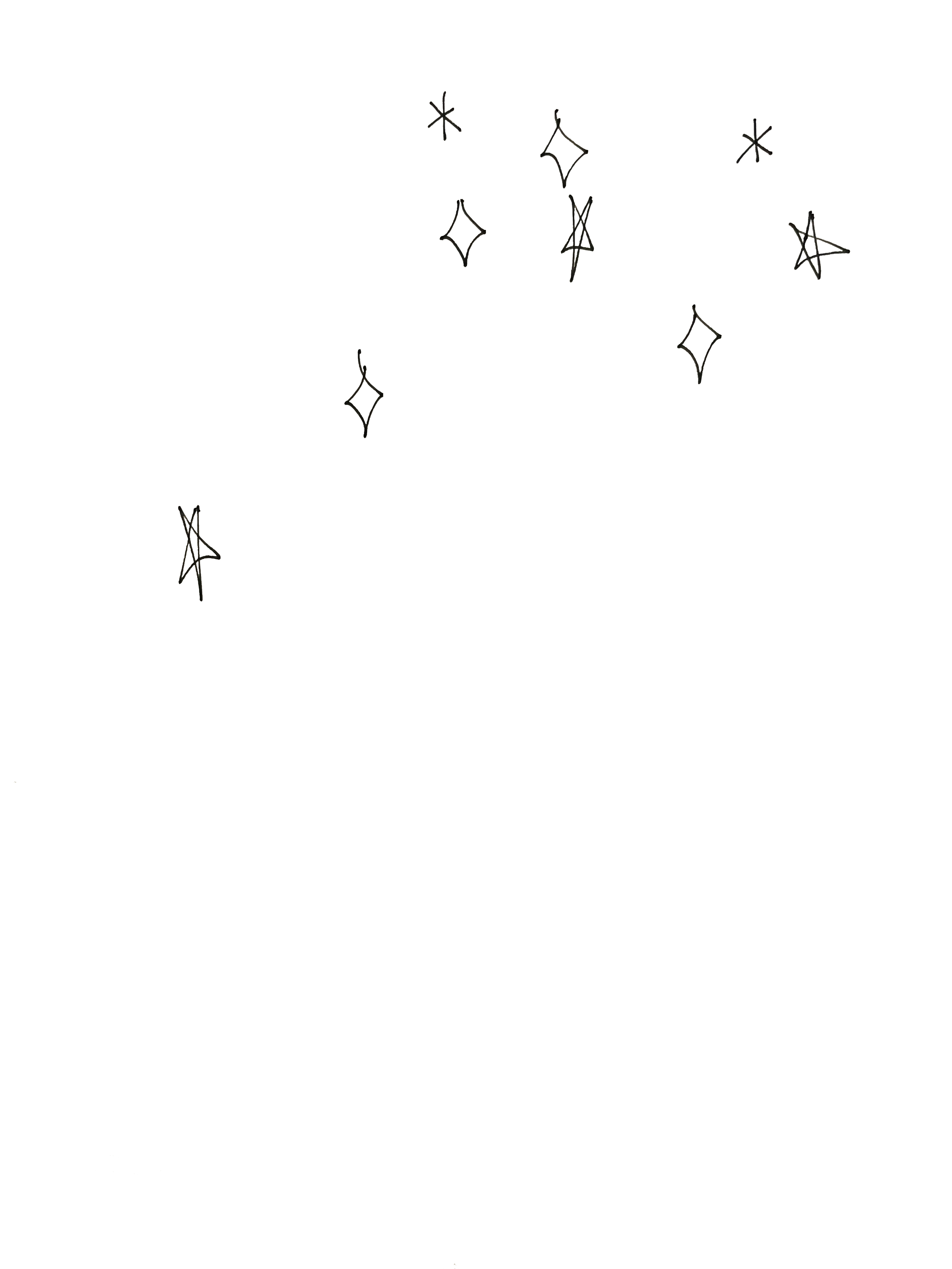 A loose, line work, hand drawn illustration of different shaped stars