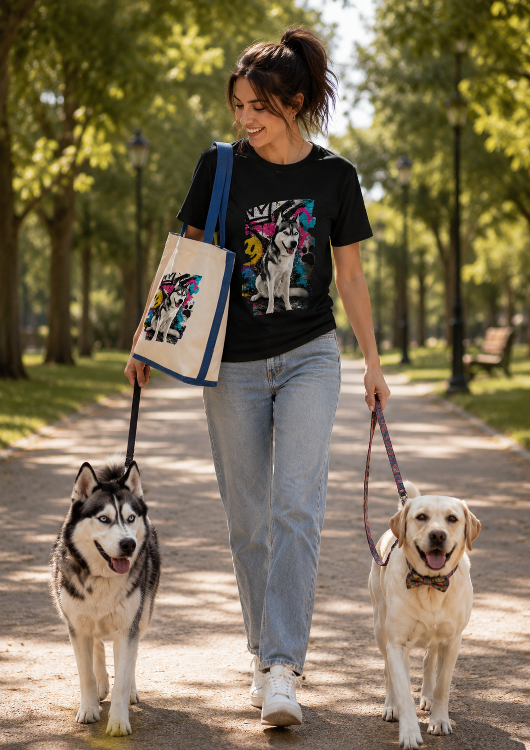 MUJER CAMISETA MASCOTAS PASEANDO.png