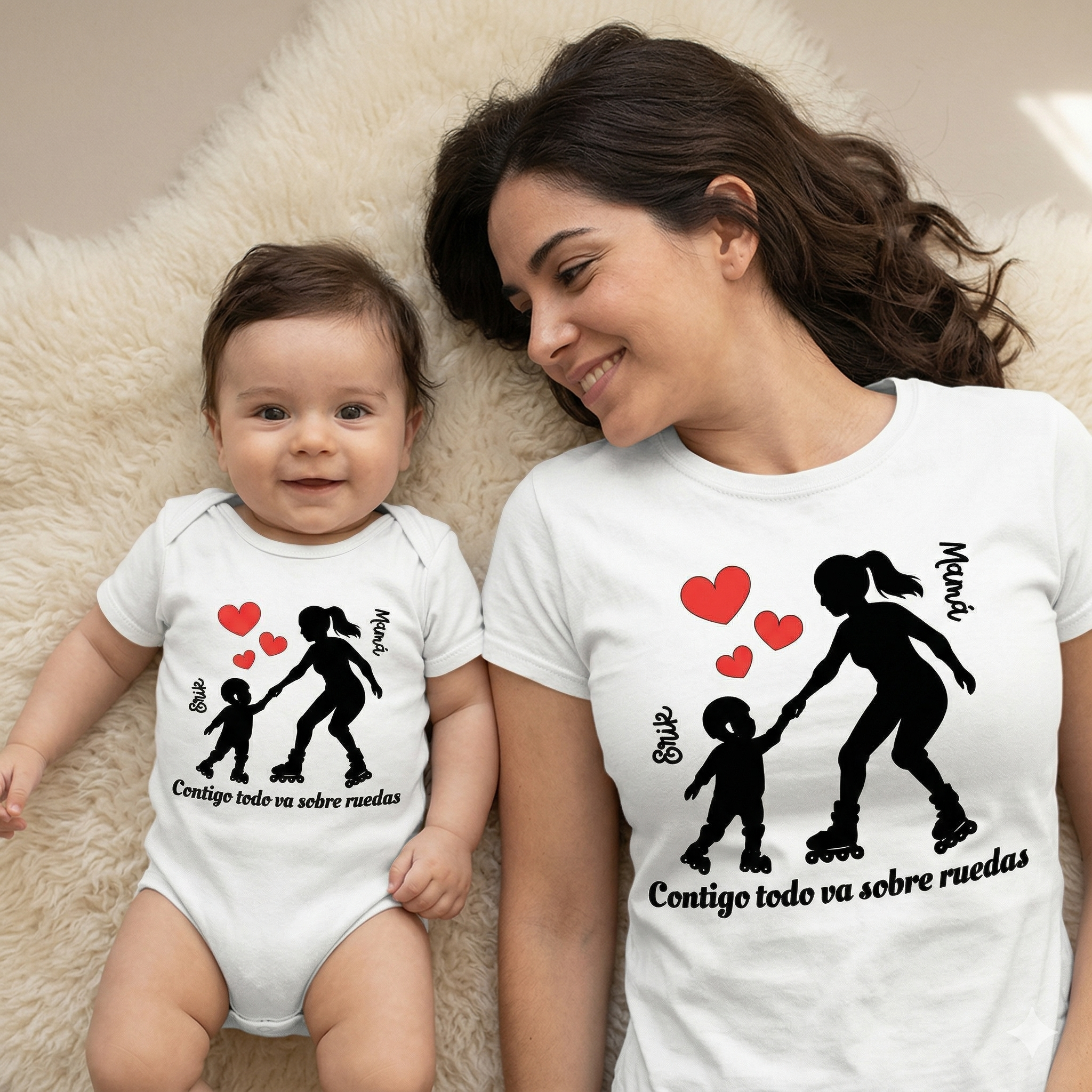 Pack Día de la Madre Personalizado (Mamá+Bebé/Infantil) -Hijo patinando