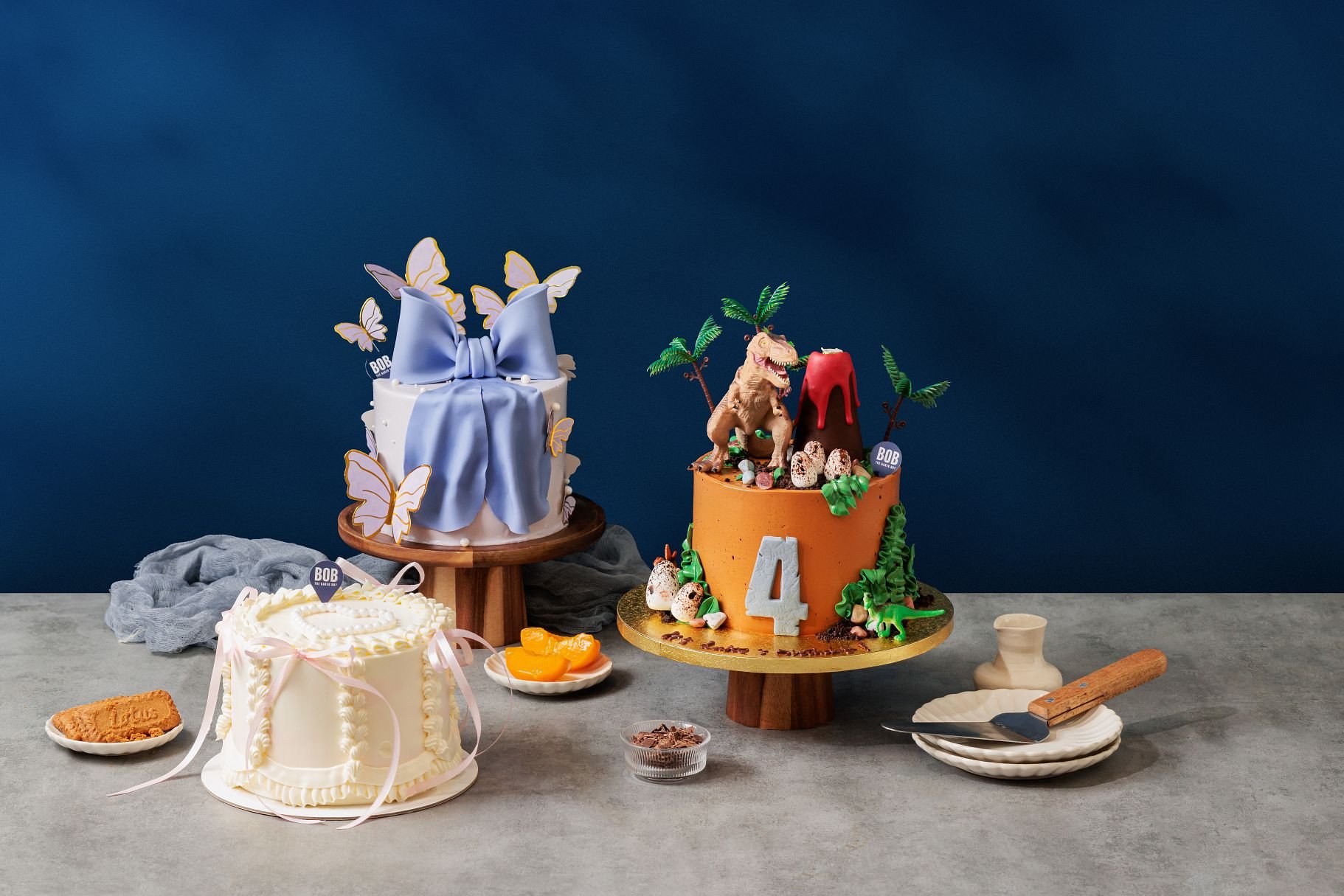 Customised cakes photographed for a bakery website showcase for Bob the Baker Boy in Singapore