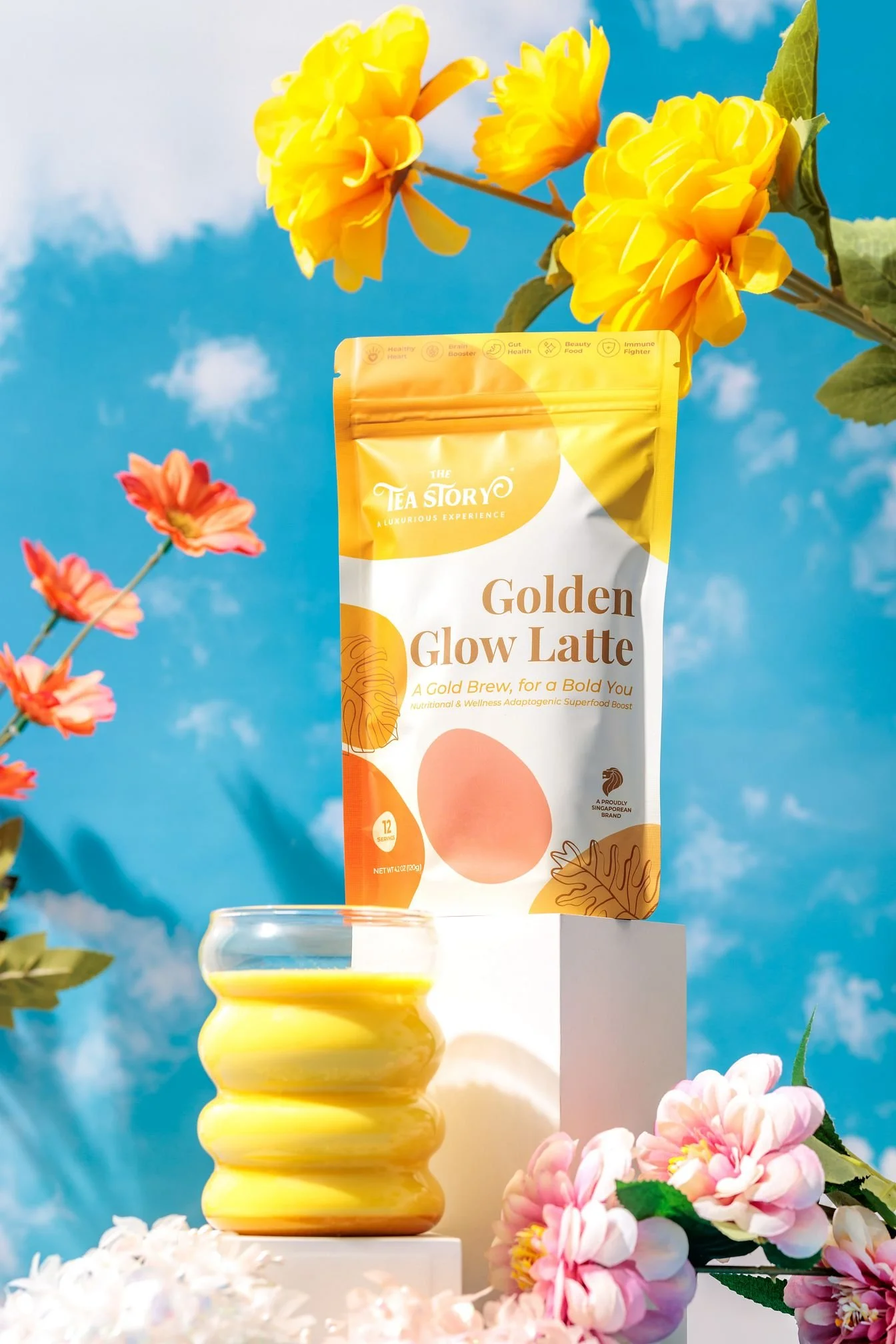 Golden glow latte concept photographed for a branding campaign for The Tea Story in Singapore