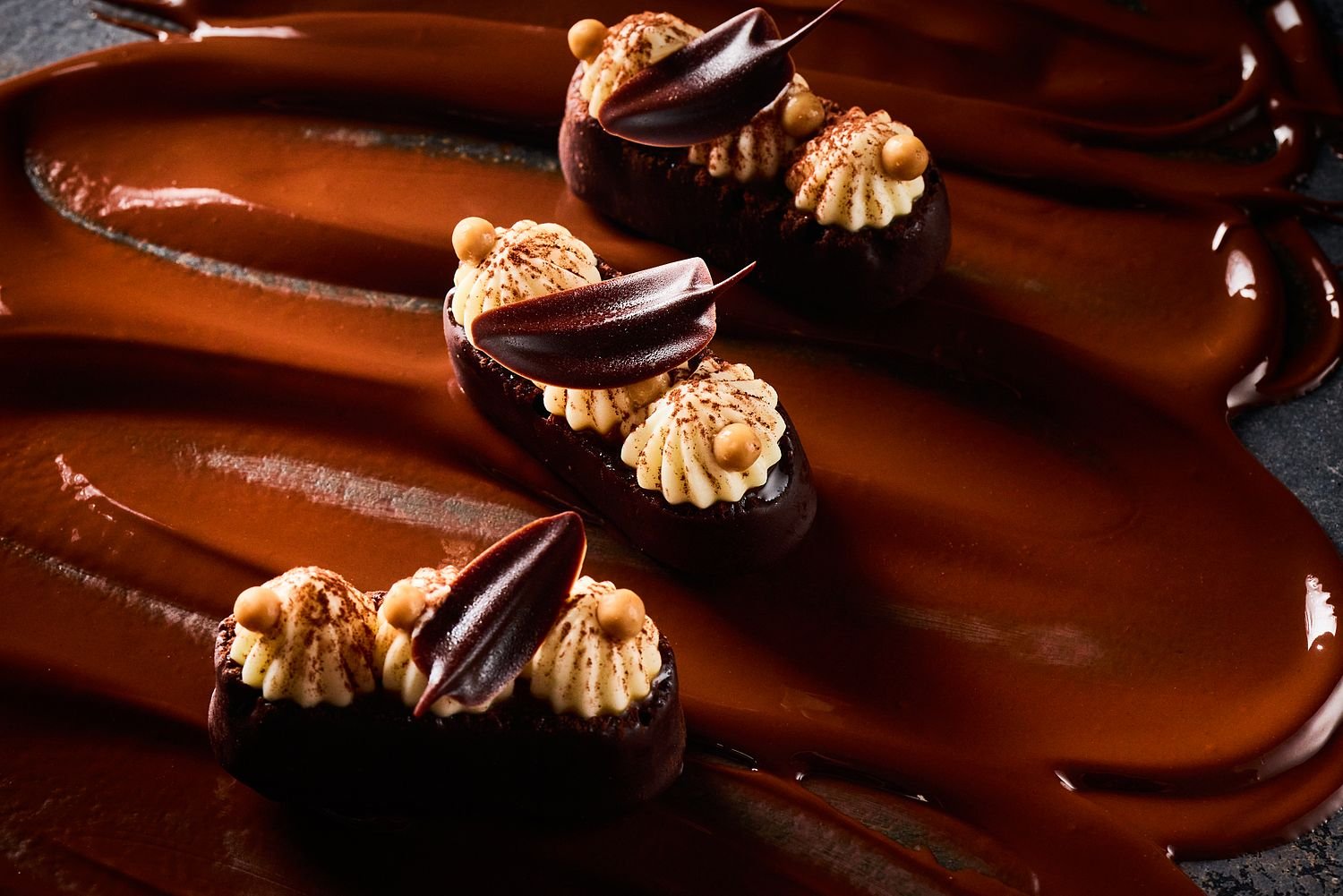 Chocolate ganache dessert photographed for a pastry chef creation for Callebaut in Singapore