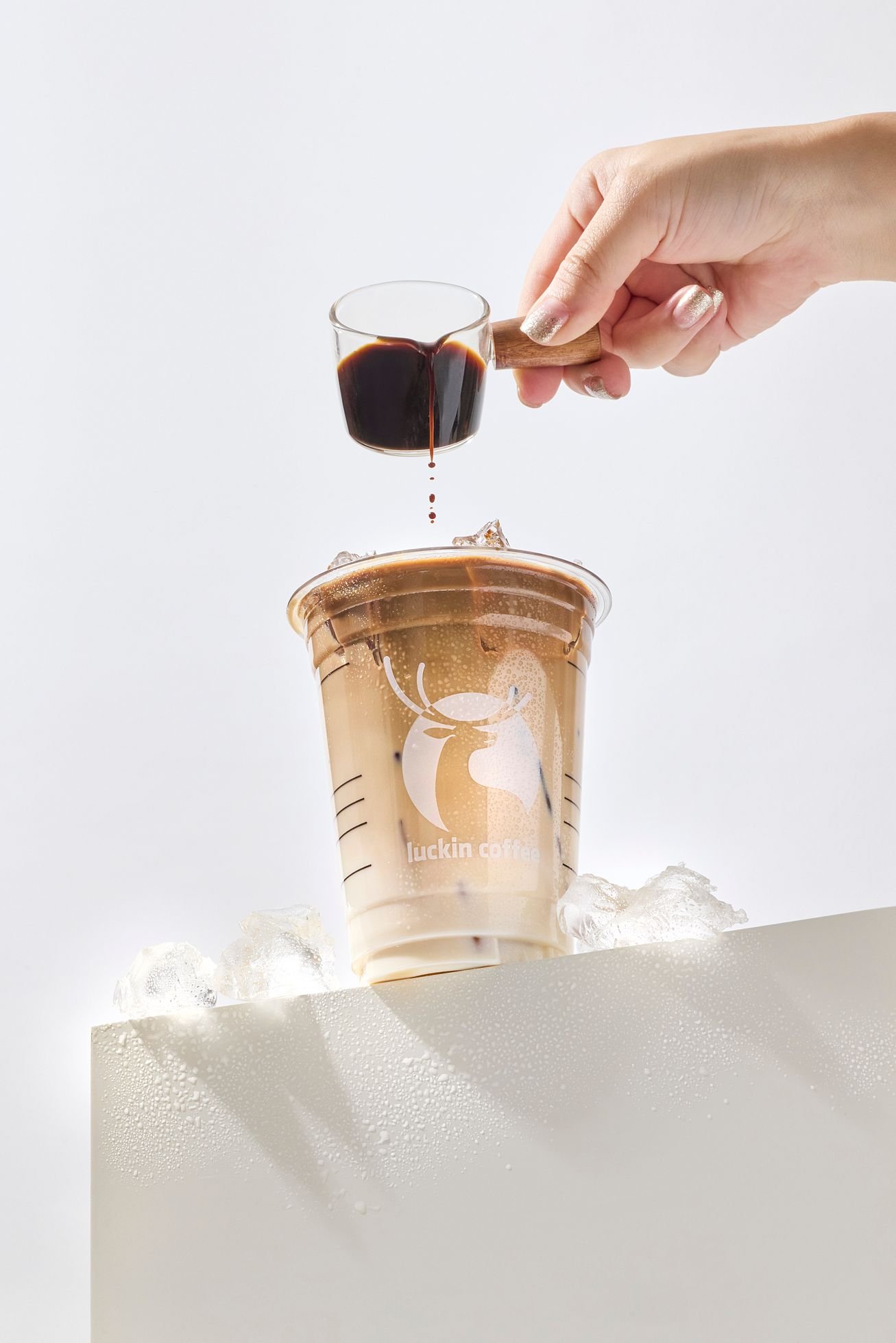 Ice latte concept photographed for a branding campaign for Luckin Coffee in Singapore