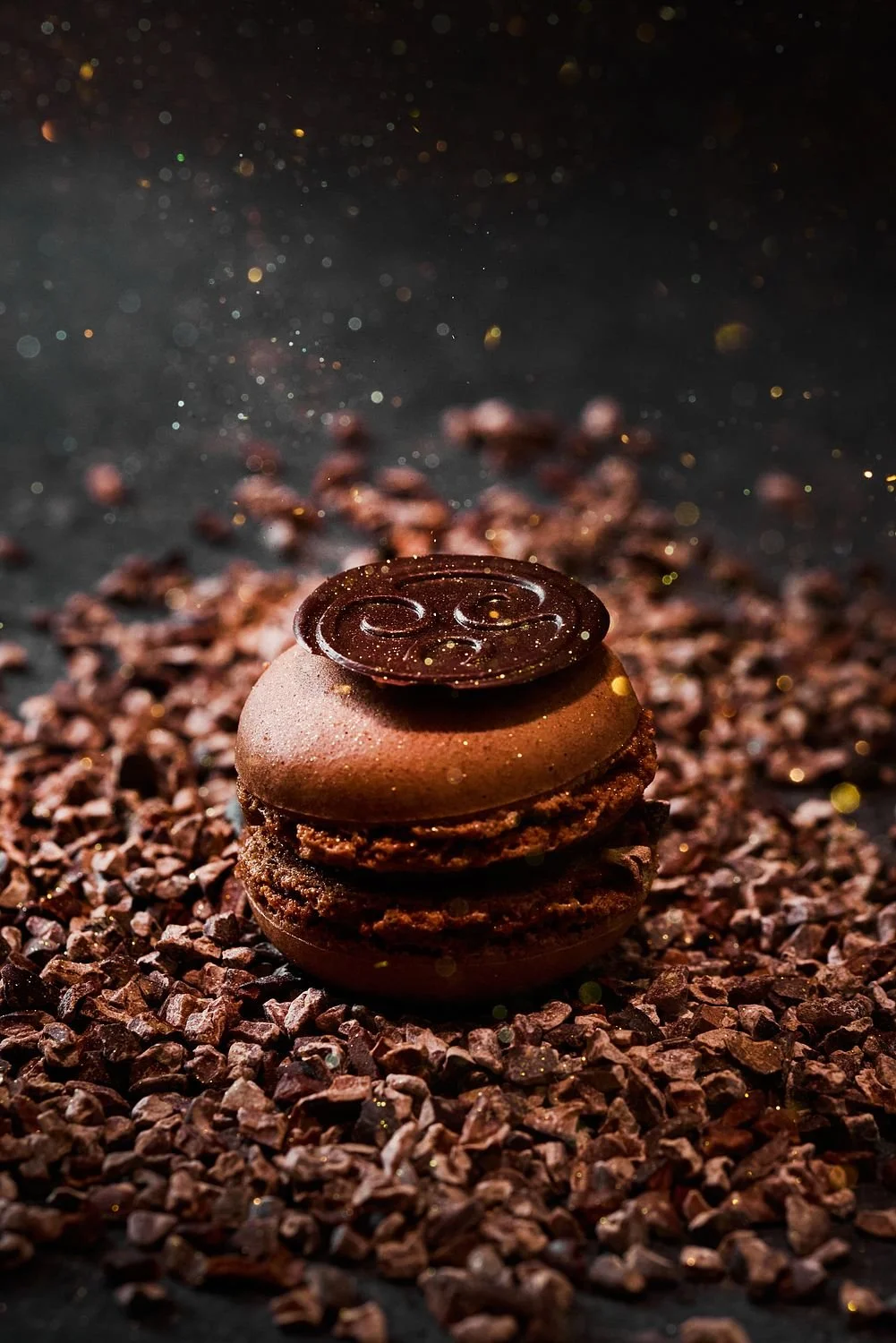 Chocolate macarons photographed for a pastry chef creation for Callebaut in Singapore
