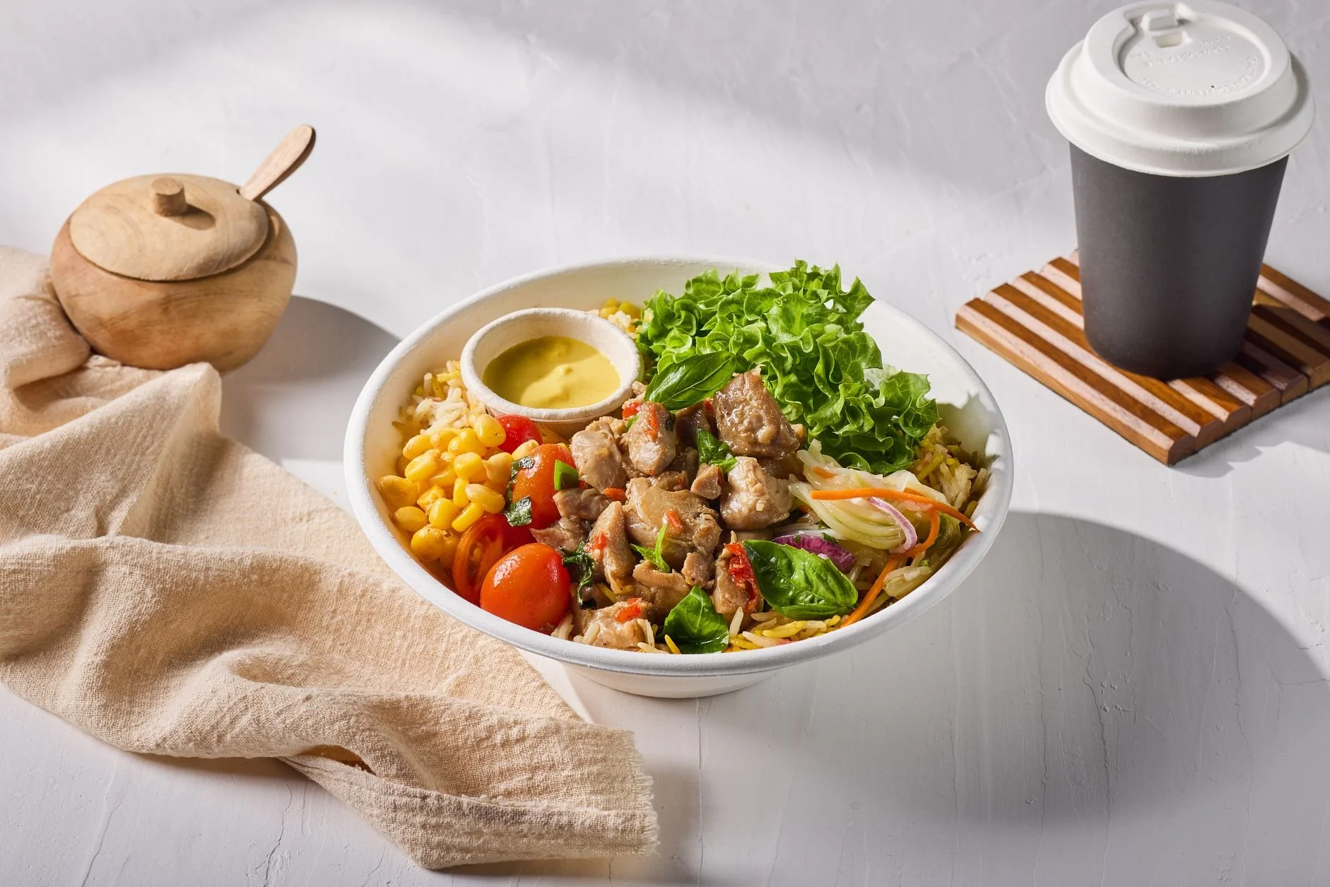 Chicken salad bowl photographed for a menu concept for Peyala Café in Singapore
