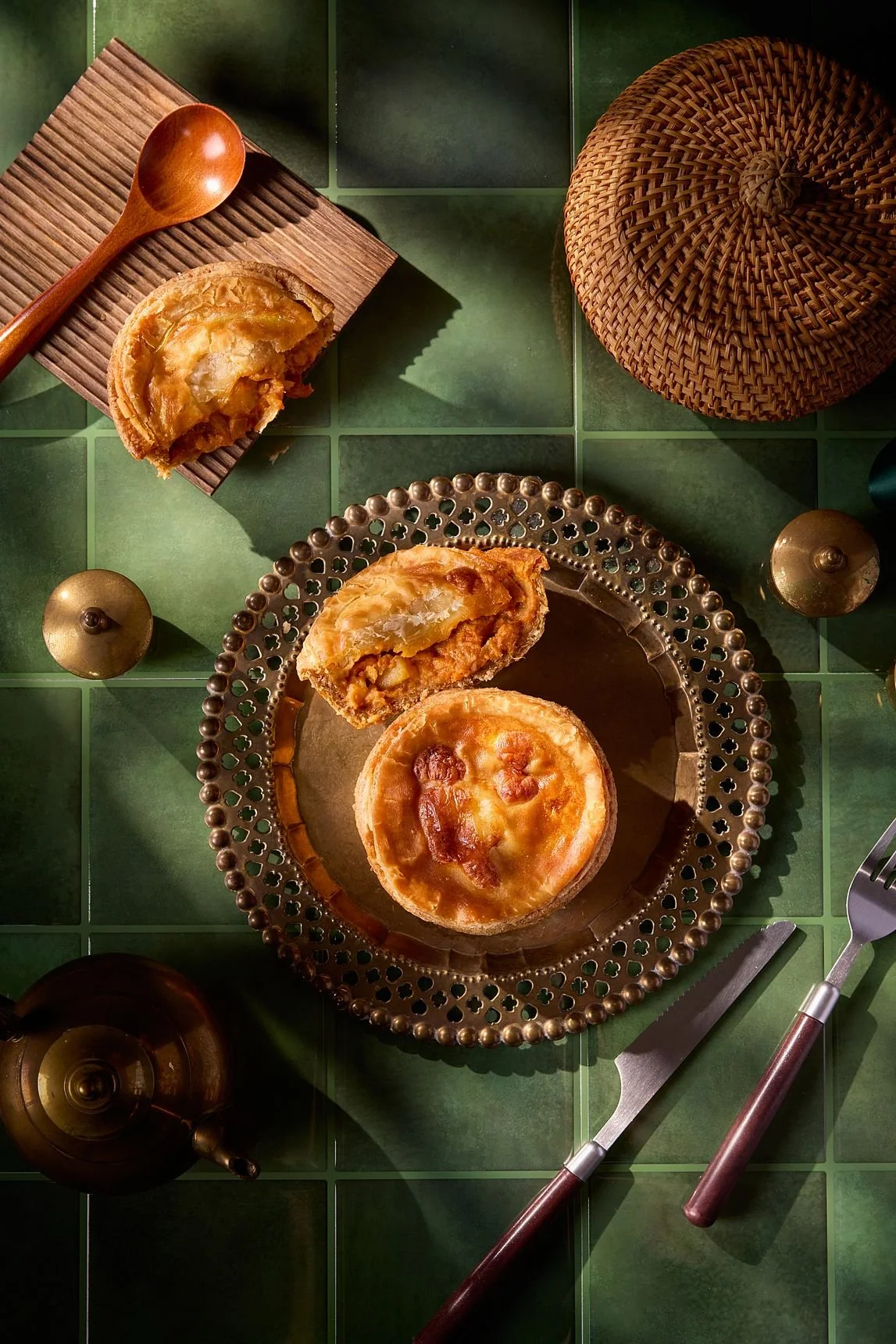 Chicken pie photographed for a seasonal Deepavali campaign for Melvados in Singapore
