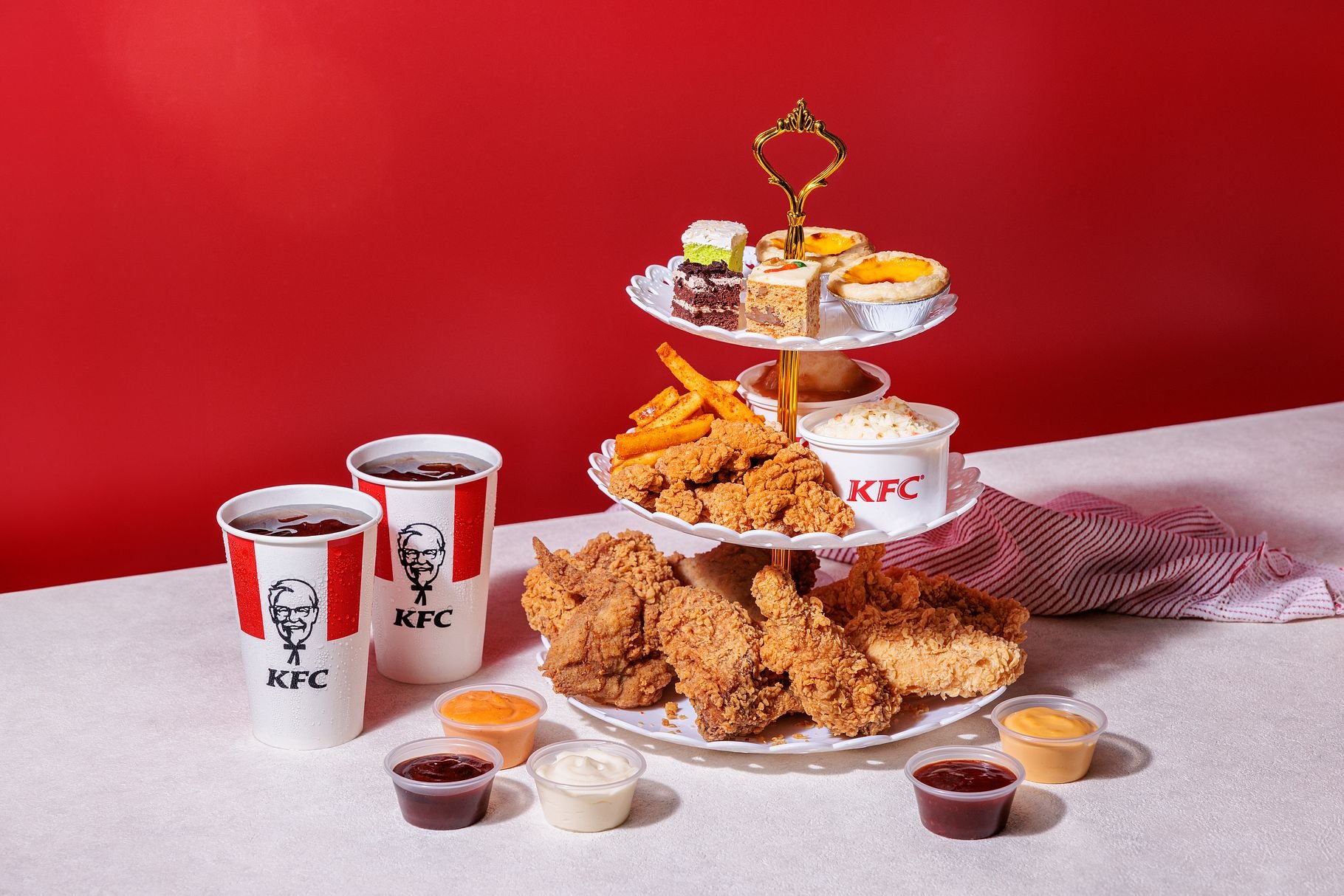 Buffet high tea photographed for a press release for KFC Singapore