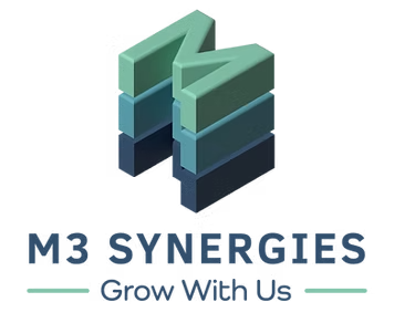 Stylized 3D green and blue geometric logo above dark blue text