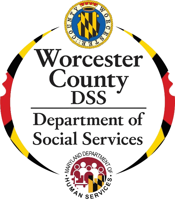 Worcester County Department of Social Services logo with Maryland state colors and agency seals