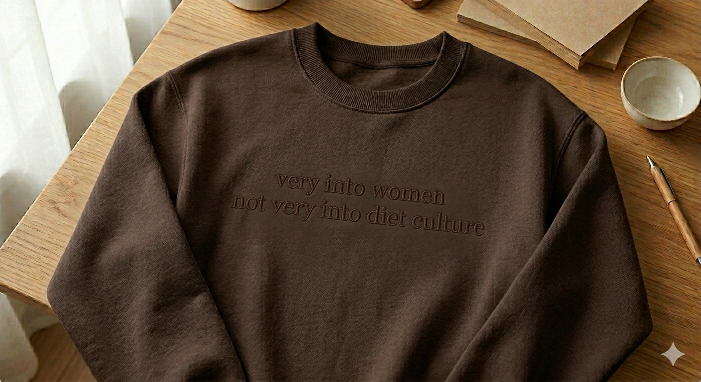 Very Into Women; Not Very Into Diet Culture Embroidered Crewneck