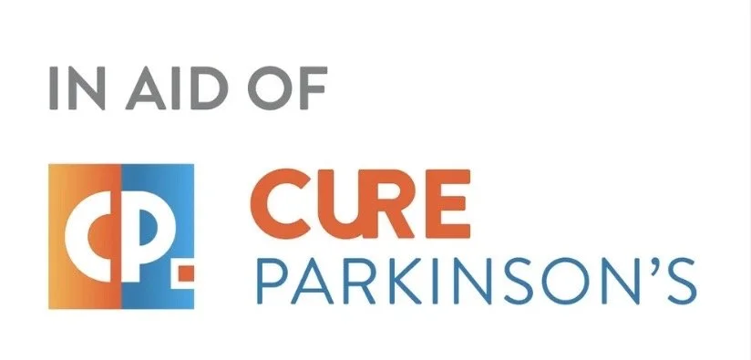 Graphic with text 'IN AID OF CURE PARKINSON'S' and the Cure Parkinson's logo.