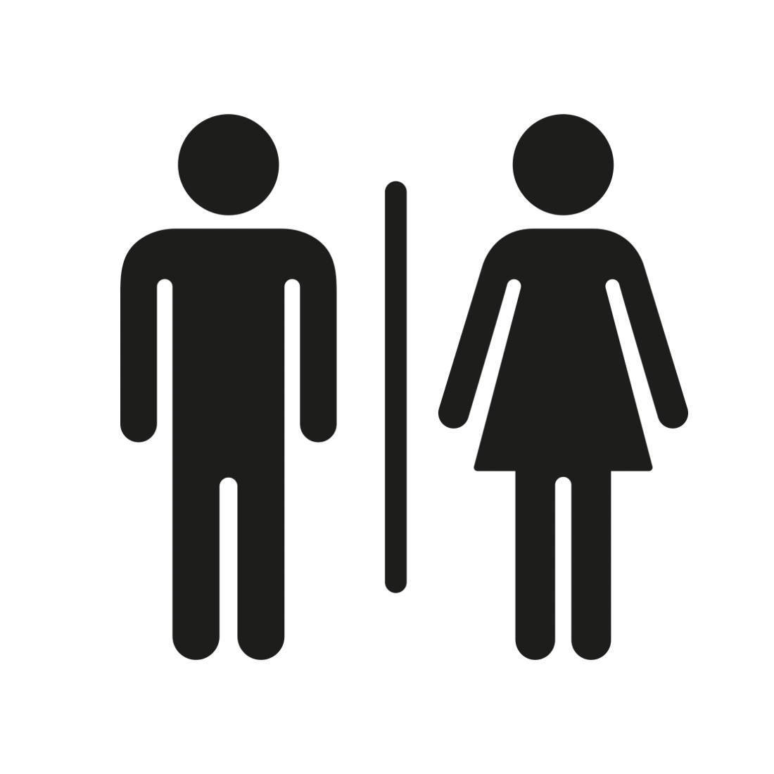 Icon of a man and a woman separated by a vertical line, indicating a restroom for both genders.