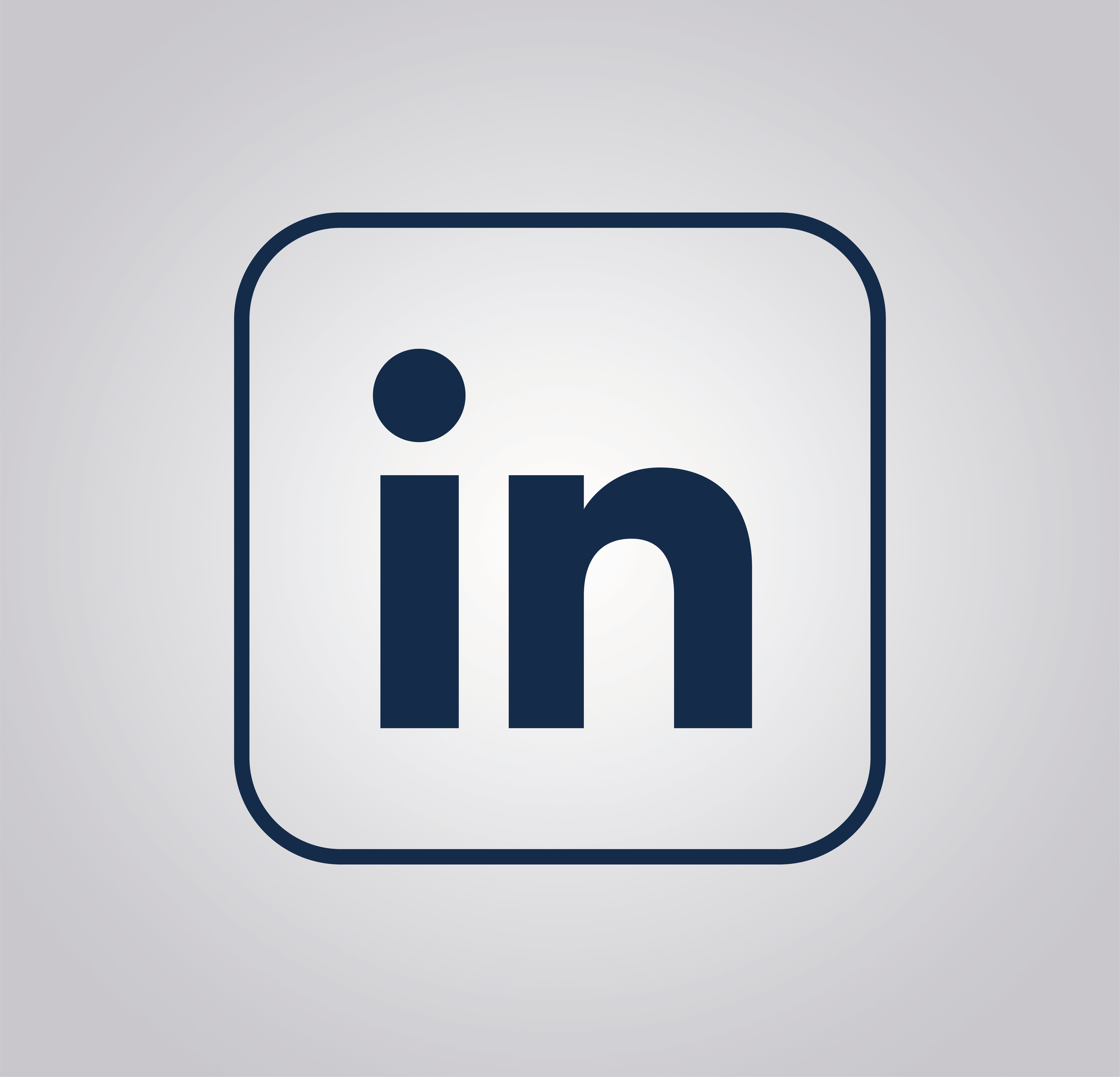 Das LinkedIn-Logo in einem weißen Rahmen auf grauem Hintergrund.