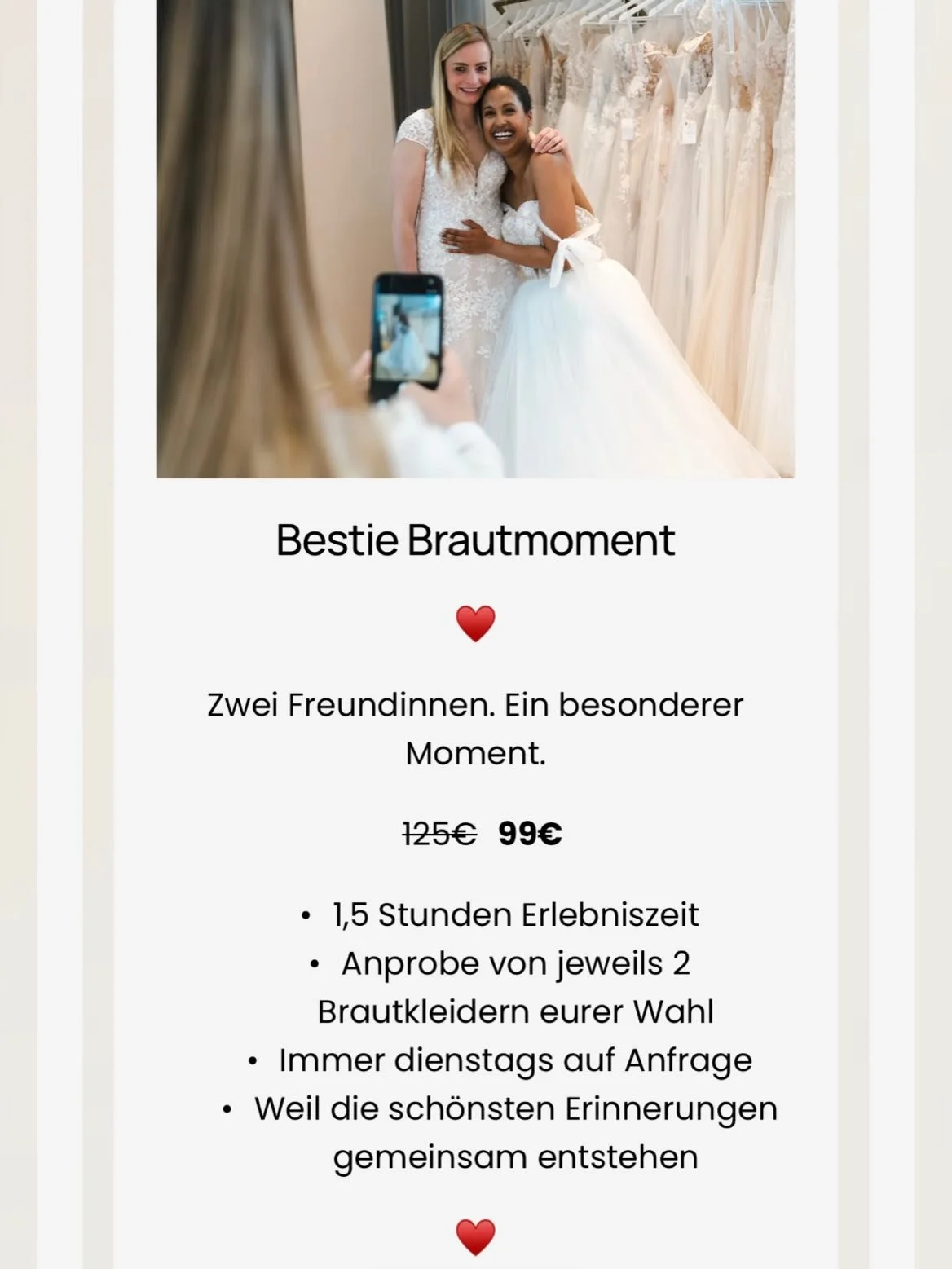 Bestie Brautmoment, weil die sch&ouml;nsten Erinnerungen gemeinsam entstehen &hearts;

Zwei Freundinnen.
Ein besonderer Moment.

#likeabride #besties #bettertogether #makingmemories #friendship