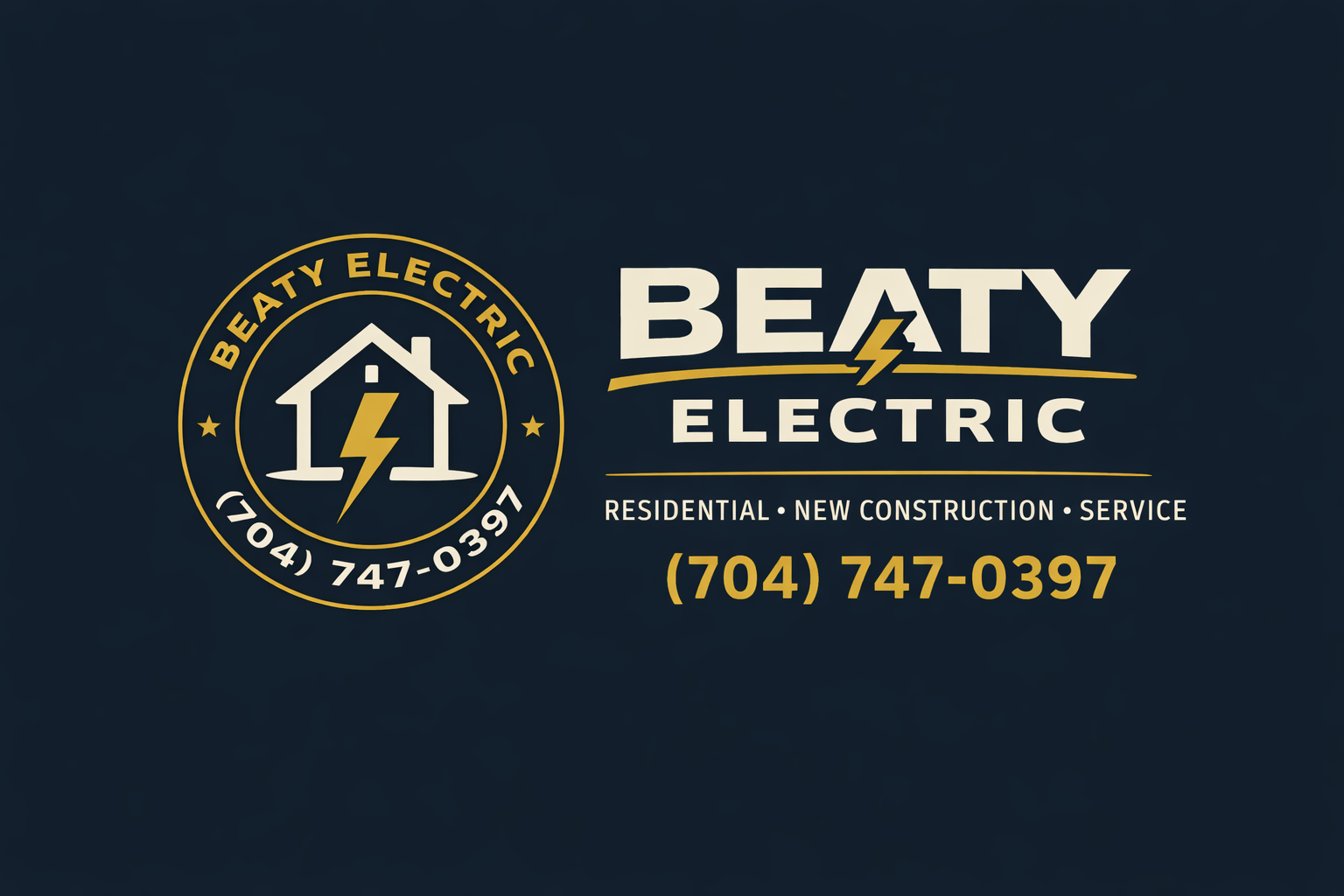 Business card for Beaty Electric with logo, contact number, and services offered.