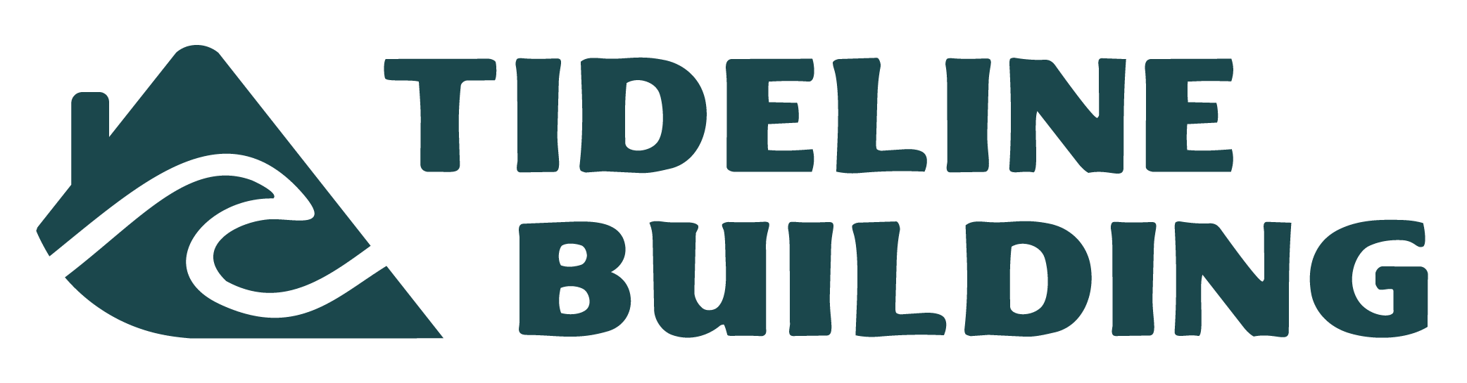 Logo for Tideline Building featuring a mountain, wave, and boat icon.