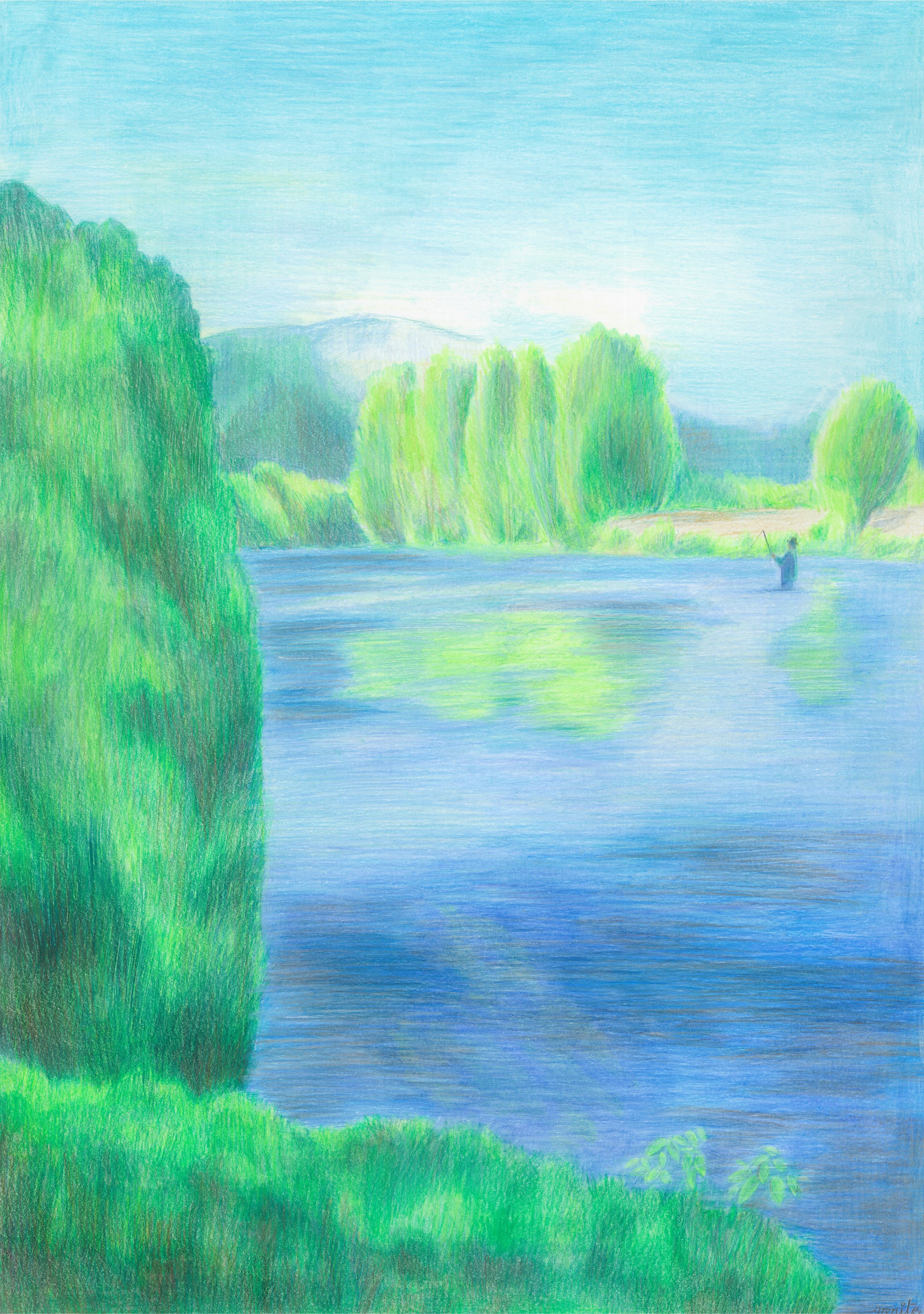 Le pêcheur
Illustration aux crayons de couleur
Format A3