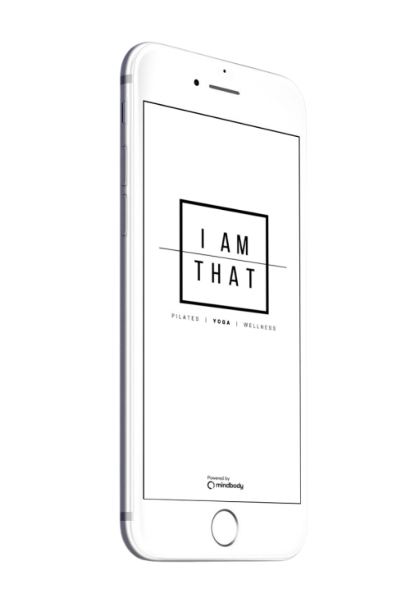 iPhone displaying the I Am That Studio booking app for scheduling yoga, Pilates and sauna sessions.