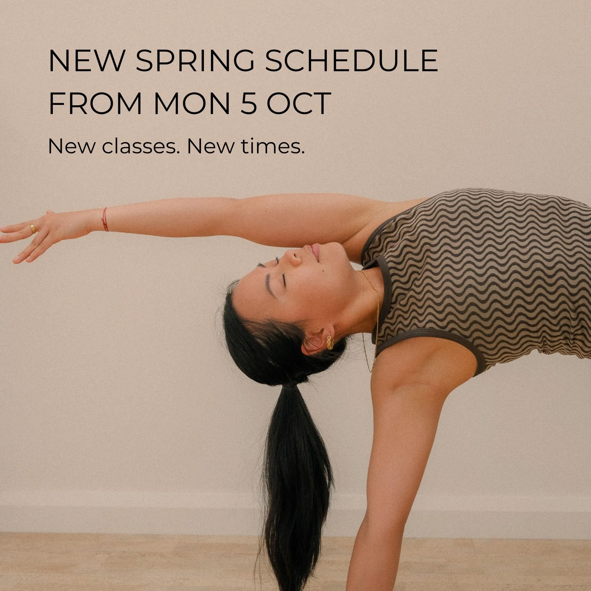 New spring Yoga, Mat Pilates and Reformer class schedule at I Am That Studio in Collingwood, starting Monday 5 October.