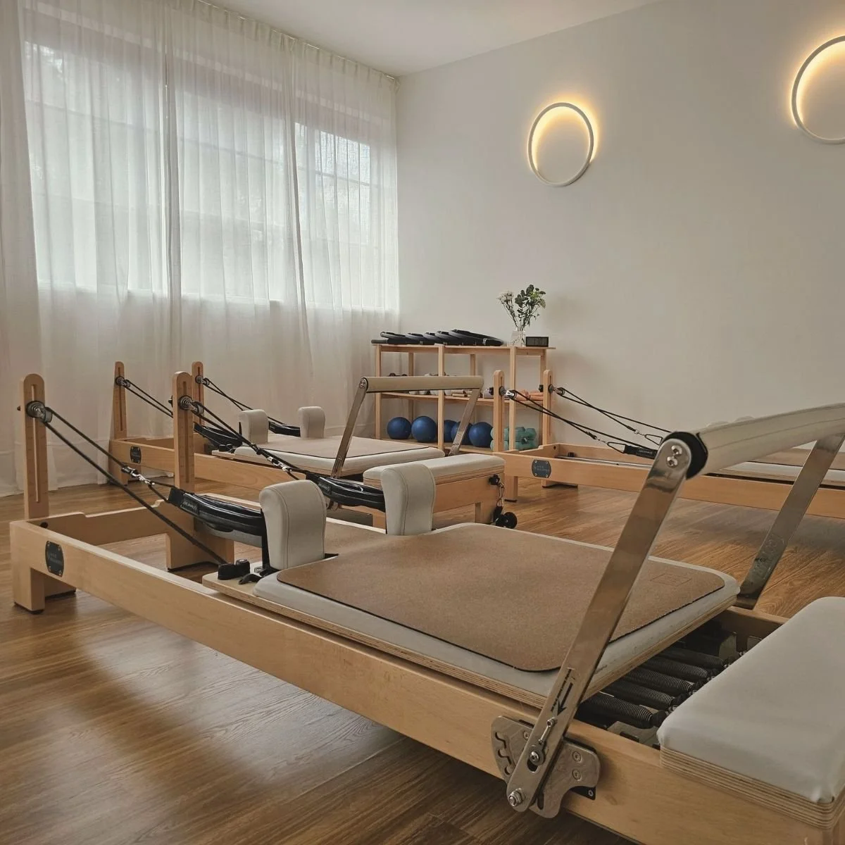 Reformer Pilates studio set up for a Restore Reformer class at I Am That Studio in Collingwood, Melbourne.