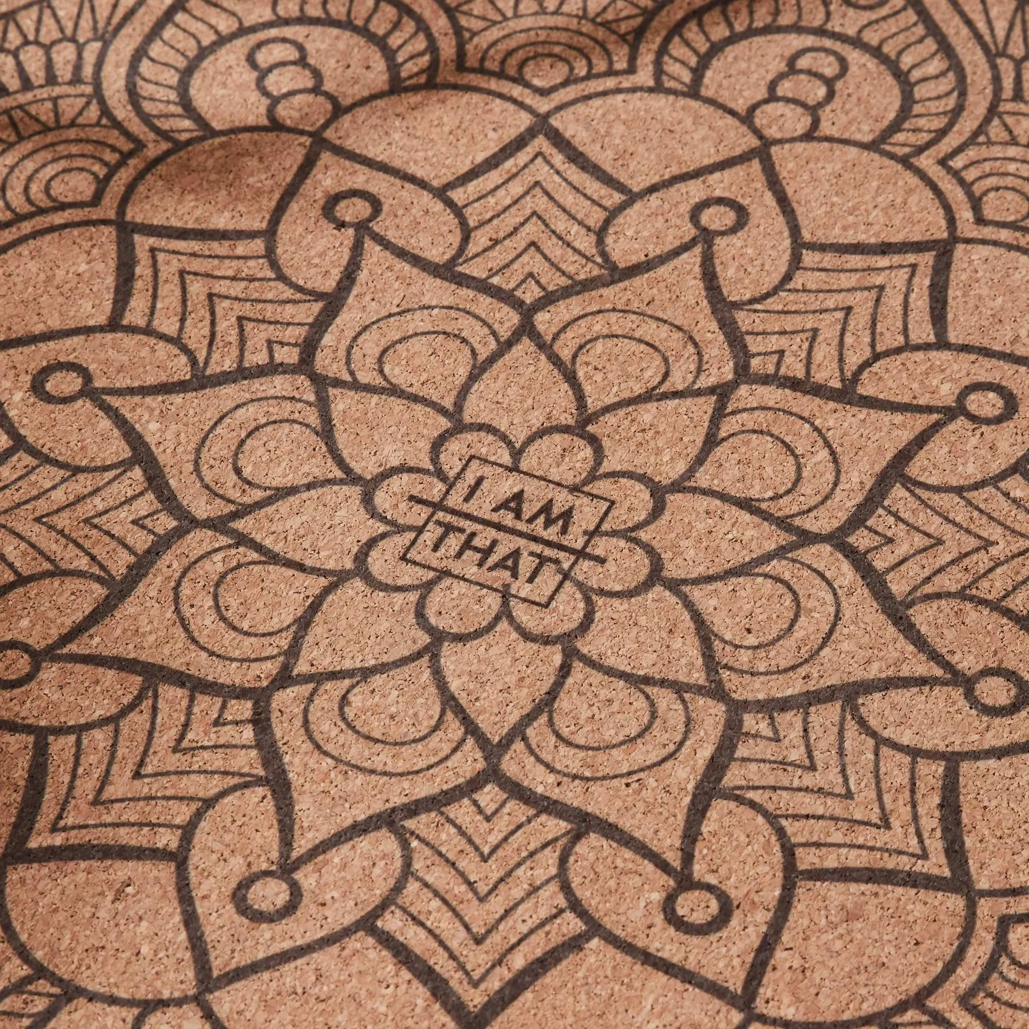 Close-up of mandala detail on Luxury Natural Cork Alignment Yoga Mat