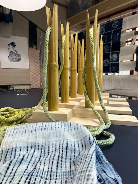Shibori stands for indigo dyeing, traditional Japanese resist dye tools used in textile workshops at Aya Fiber Studio