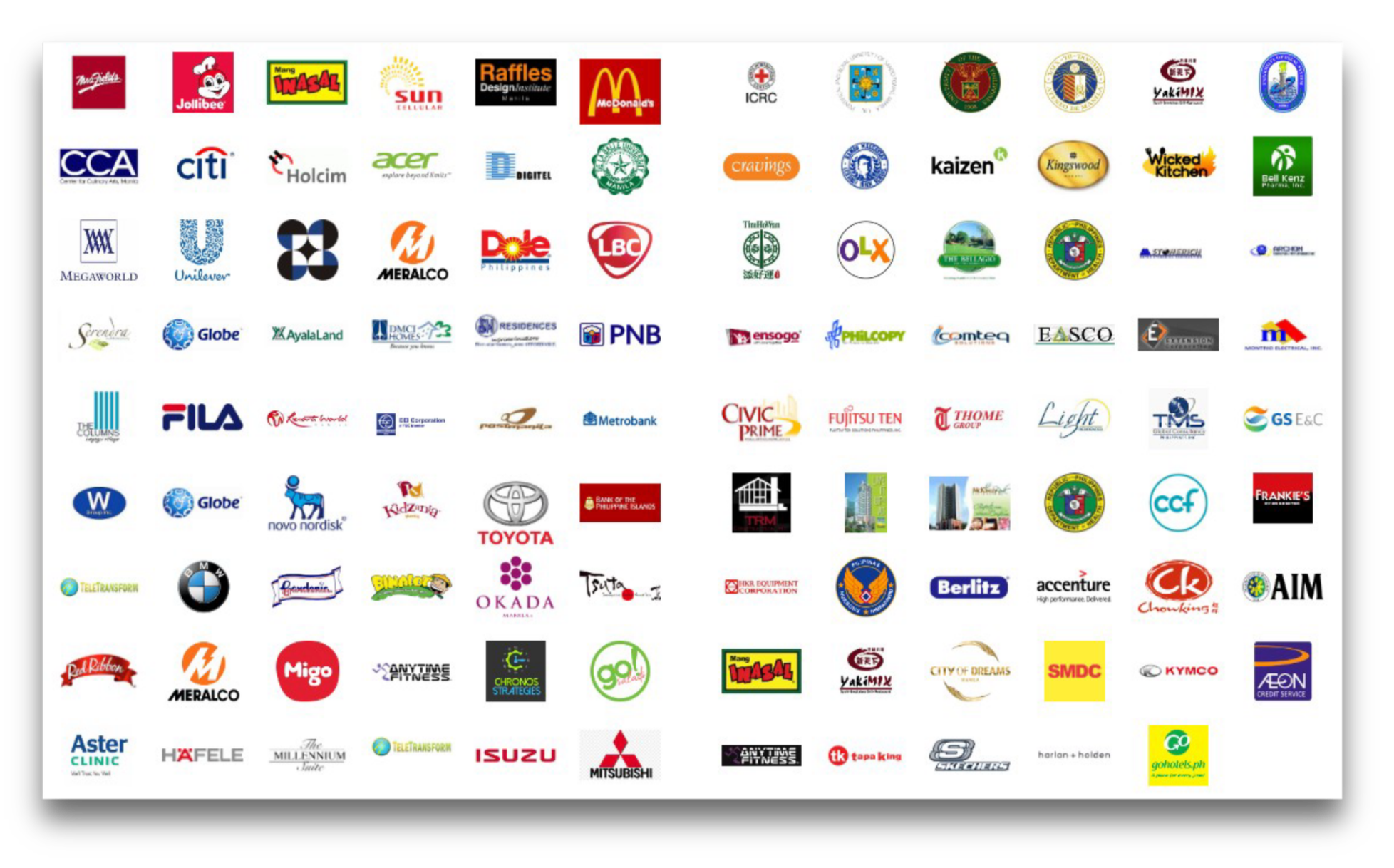 A collage of various corporate logos arranged in rows and columns.