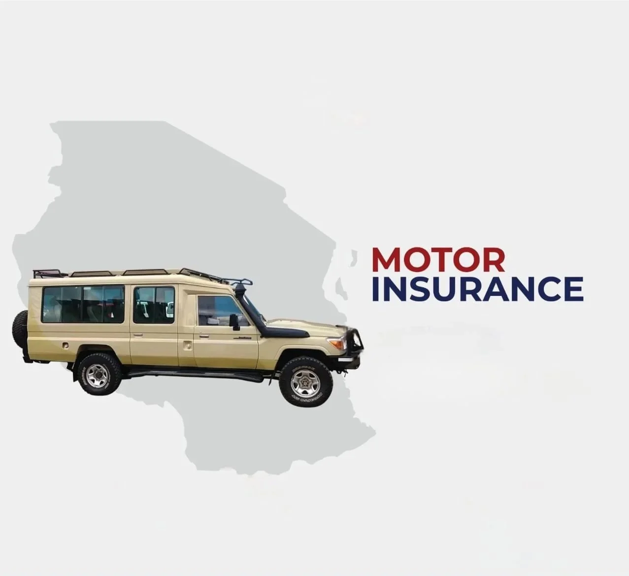 A beige SUV is positioned in front of a faint outline of the state of Louisiana on a white background, with the words 'Motor Insurance' in red and blue to the right of the vehicle.