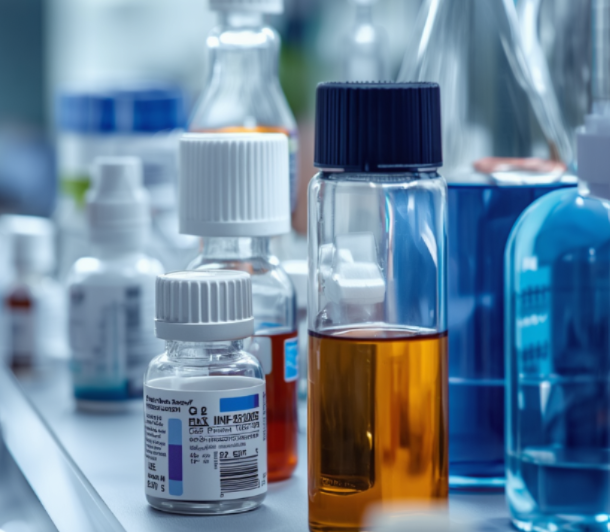 Drug vials illustrating pharmaceutical drug development in neurology, neuroimmunology and rare diseases